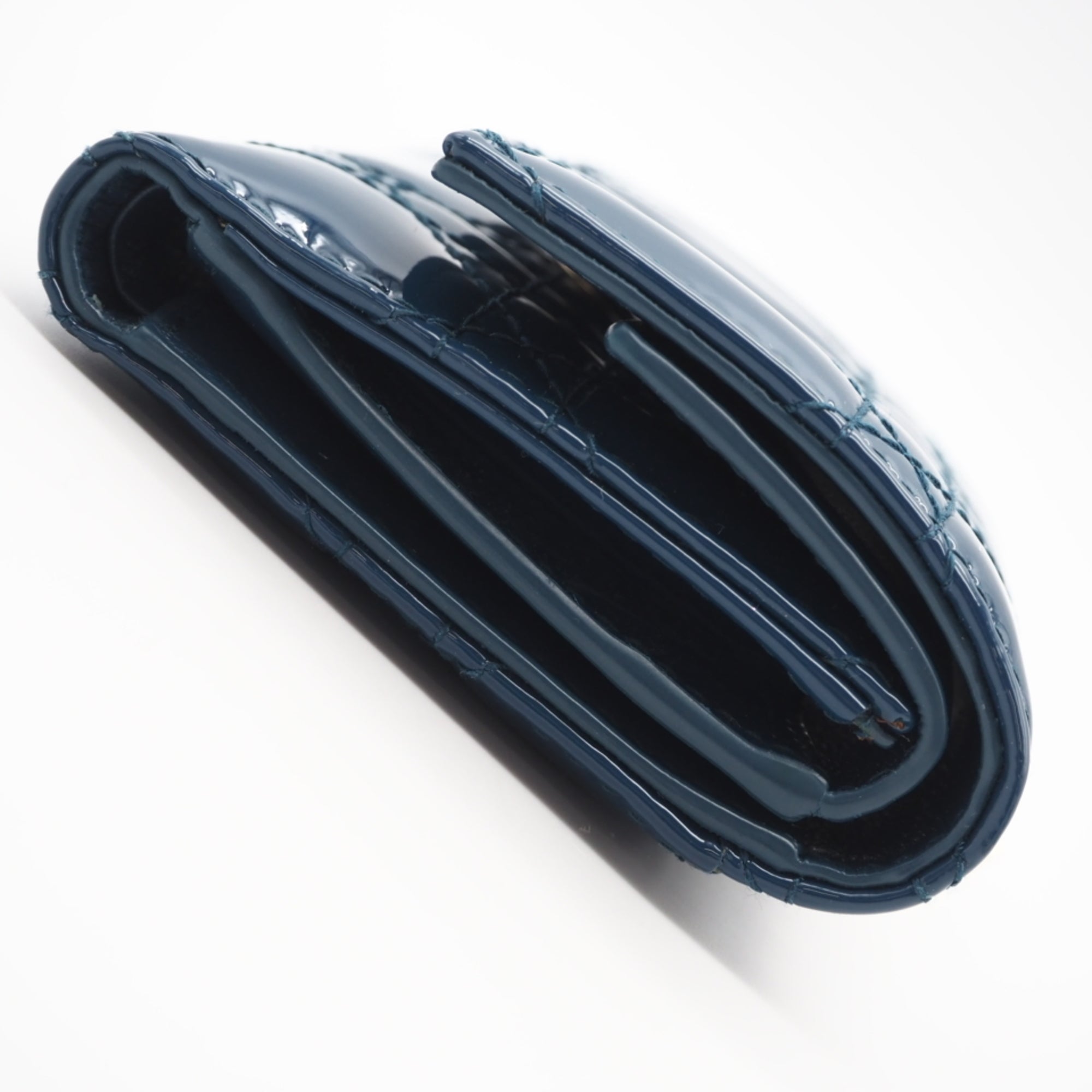 Christian Dior Lady Dior Blue Patent Leather Wallet (Tri-Fold) (Pre-Owned)