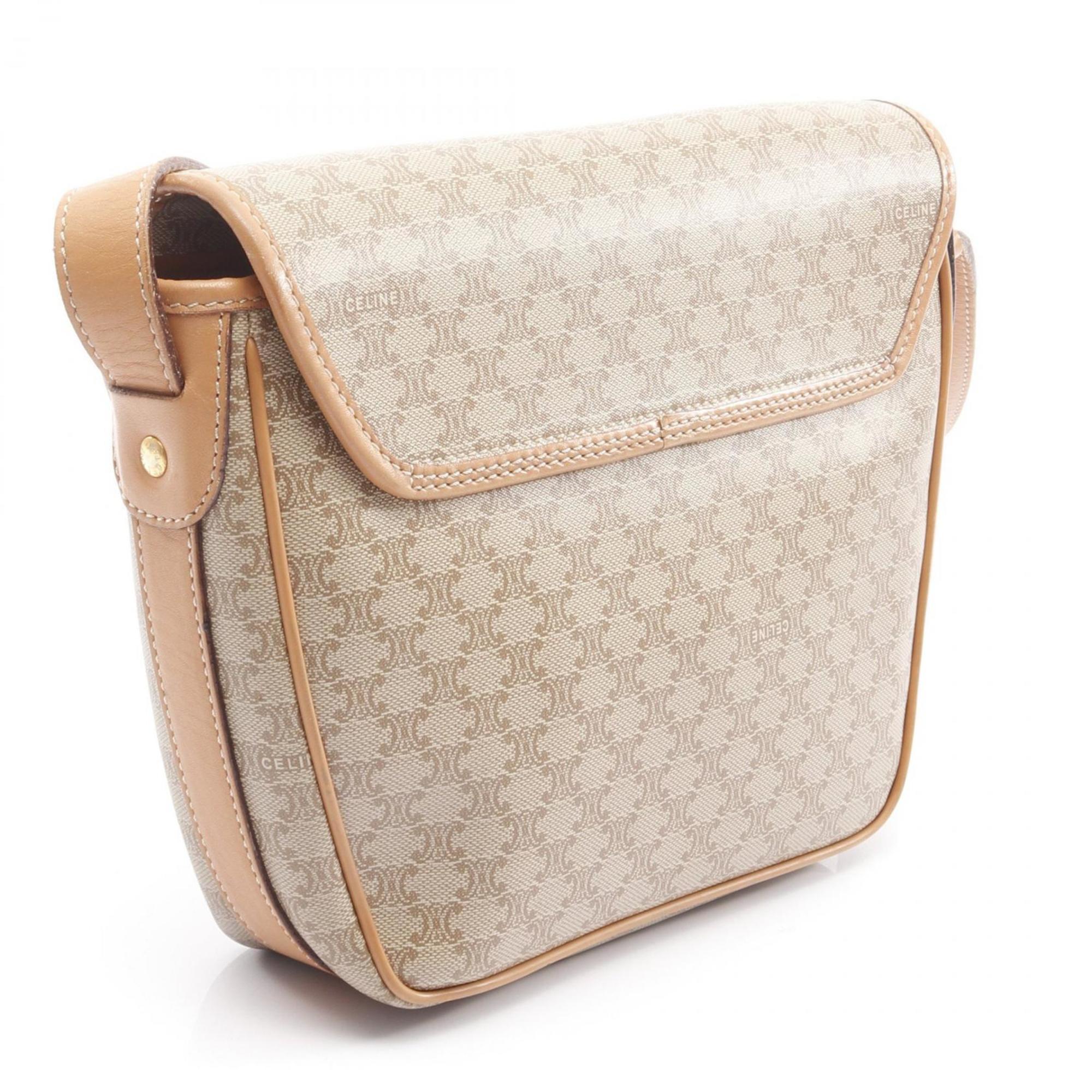 Celine Beige Brown Coated Canvas Shoulder Bag (Pre-Owned)