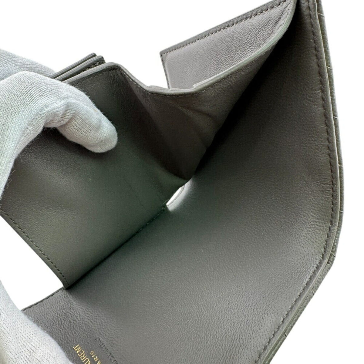 Saint Laurent Gray Leather Wallet (Tri-Fold) (Pre-Owned)