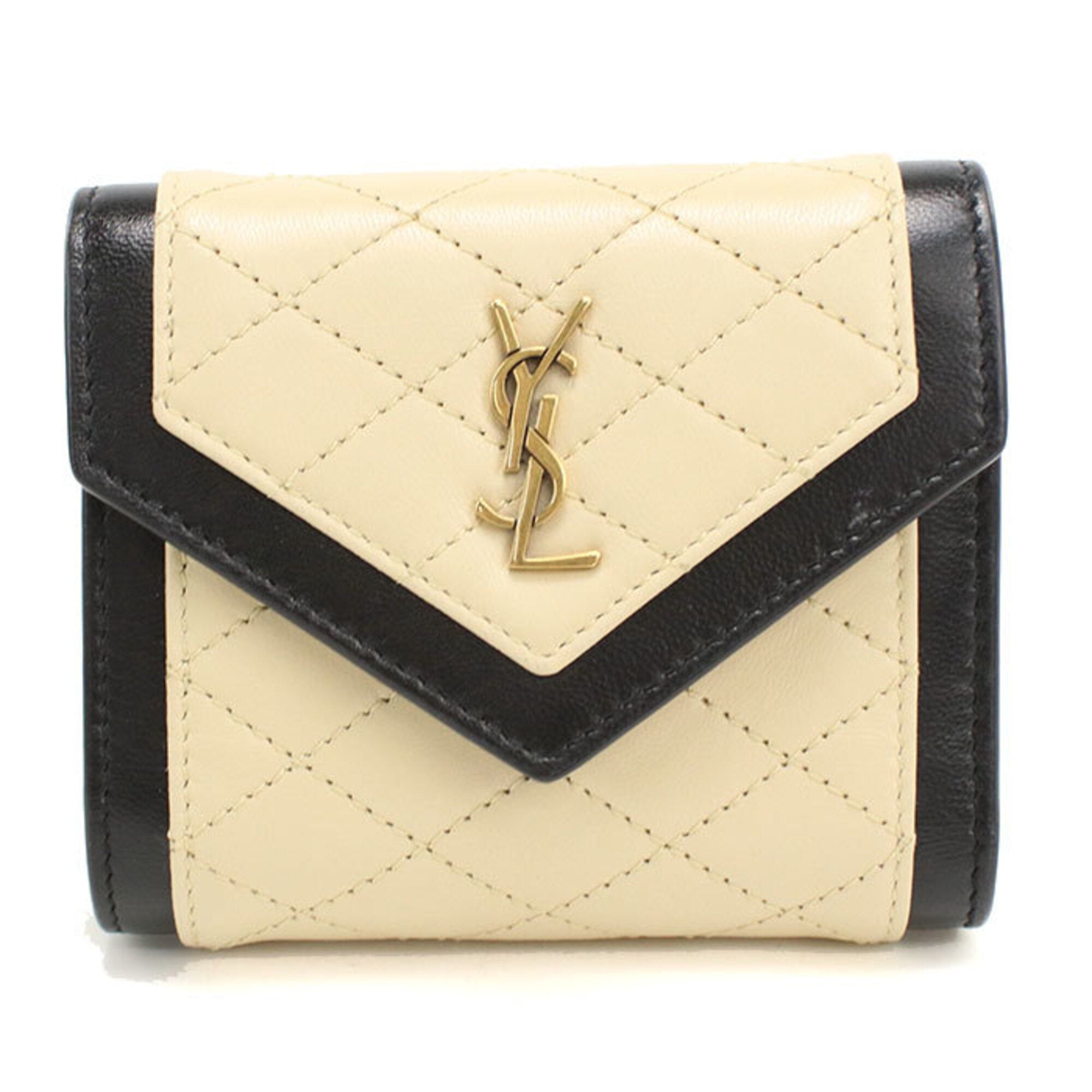 Saint Laurent Beige Leather Wallet (Tri-Fold) (Pre-Owned)