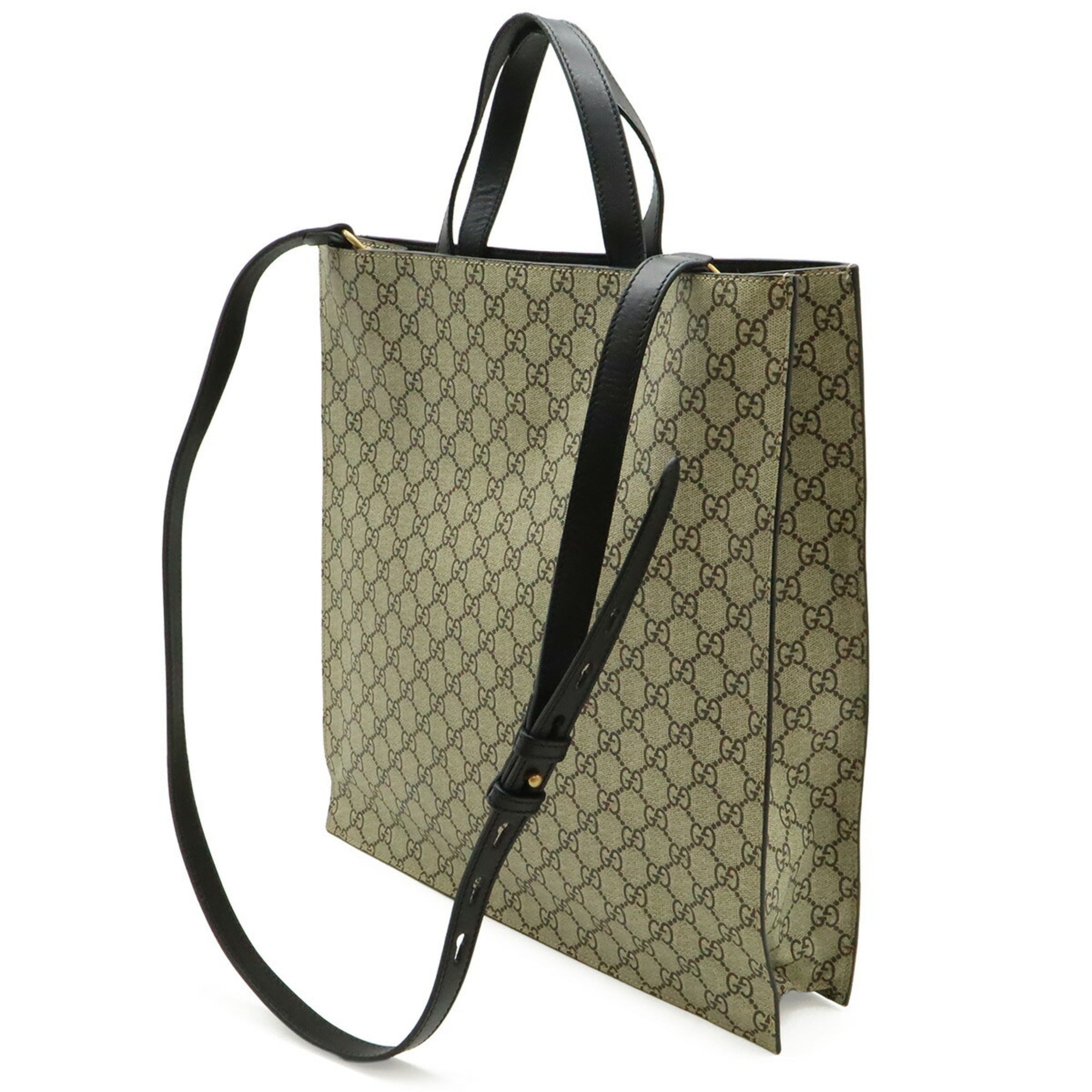 Gucci Beige Black Khaki Gg Supreme Shoulder Bag Tote Bag (Pre-Owned)