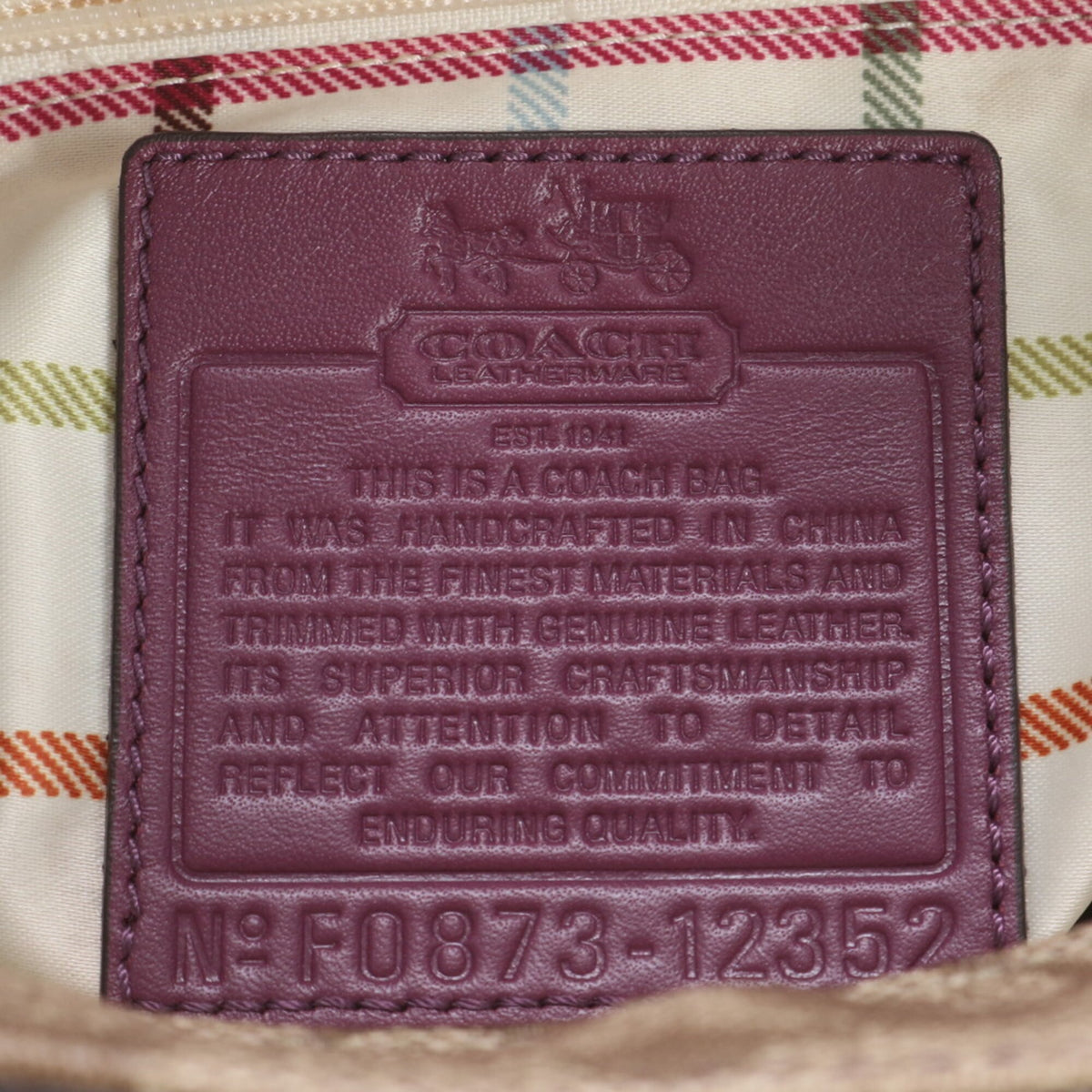 Coach Beige Purple Leather Coated Canvas Handbag Shoulder Bag Tote Bag (Pre-Owned)