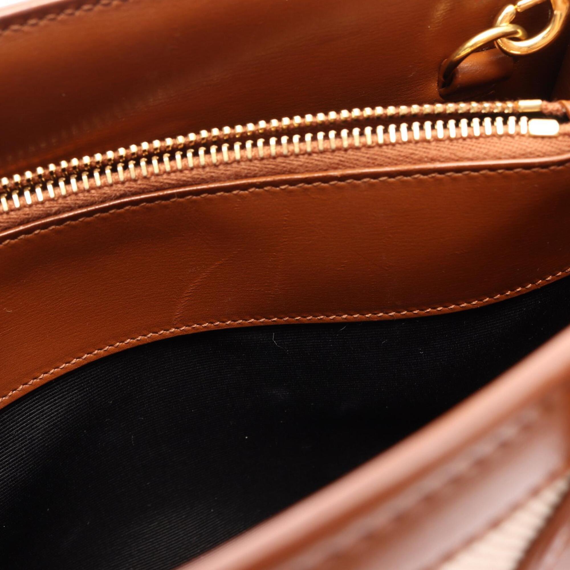 Saint Laurent Brown Ivory Canvas Leather Handbag (Pre-Owned)