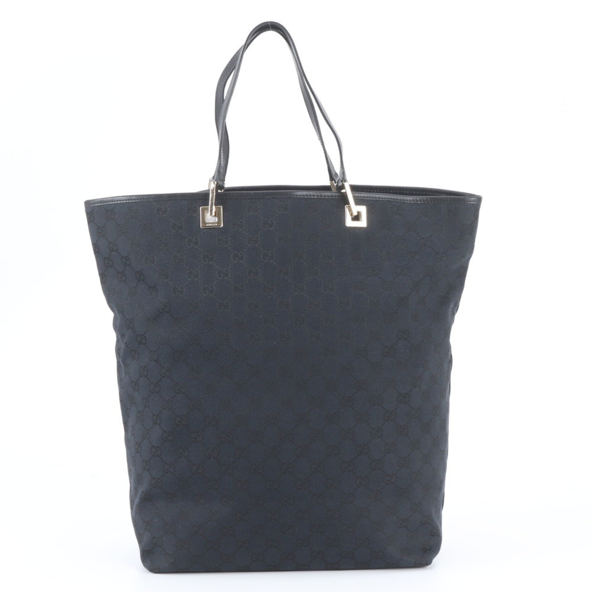 Gucci Black Navy Leather Canvas Handbag Shoulder Bag Tote Bag (Pre-Owned)