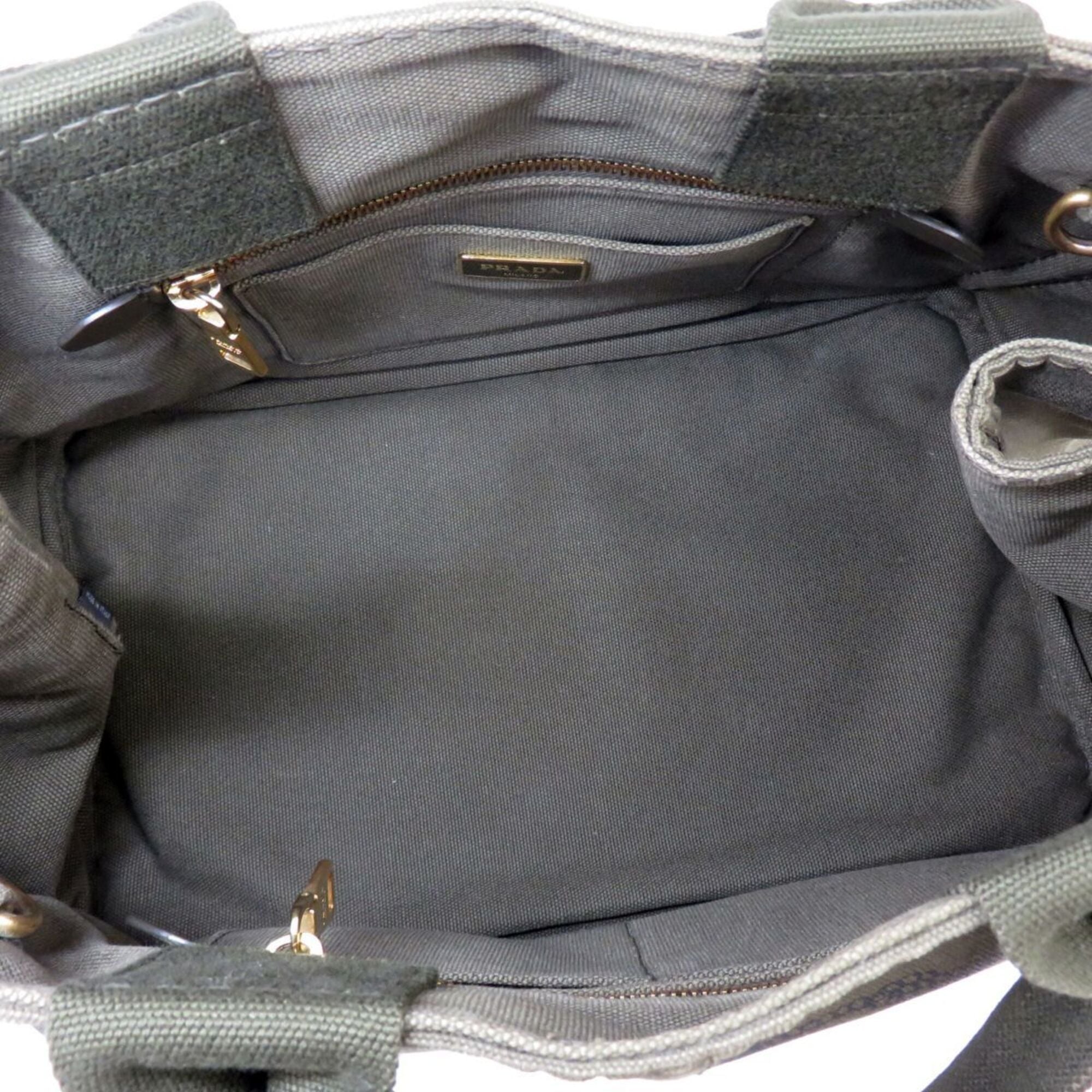 Prada Khaki Canvas Handbag Tote Bag (Pre-Owned)