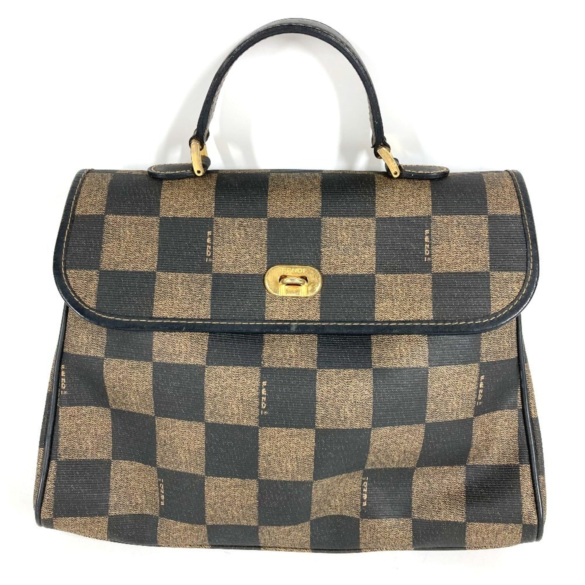 Fendi Brown Khaki Leather Pvc Handbag Tote Bag (Pre-Owned)
