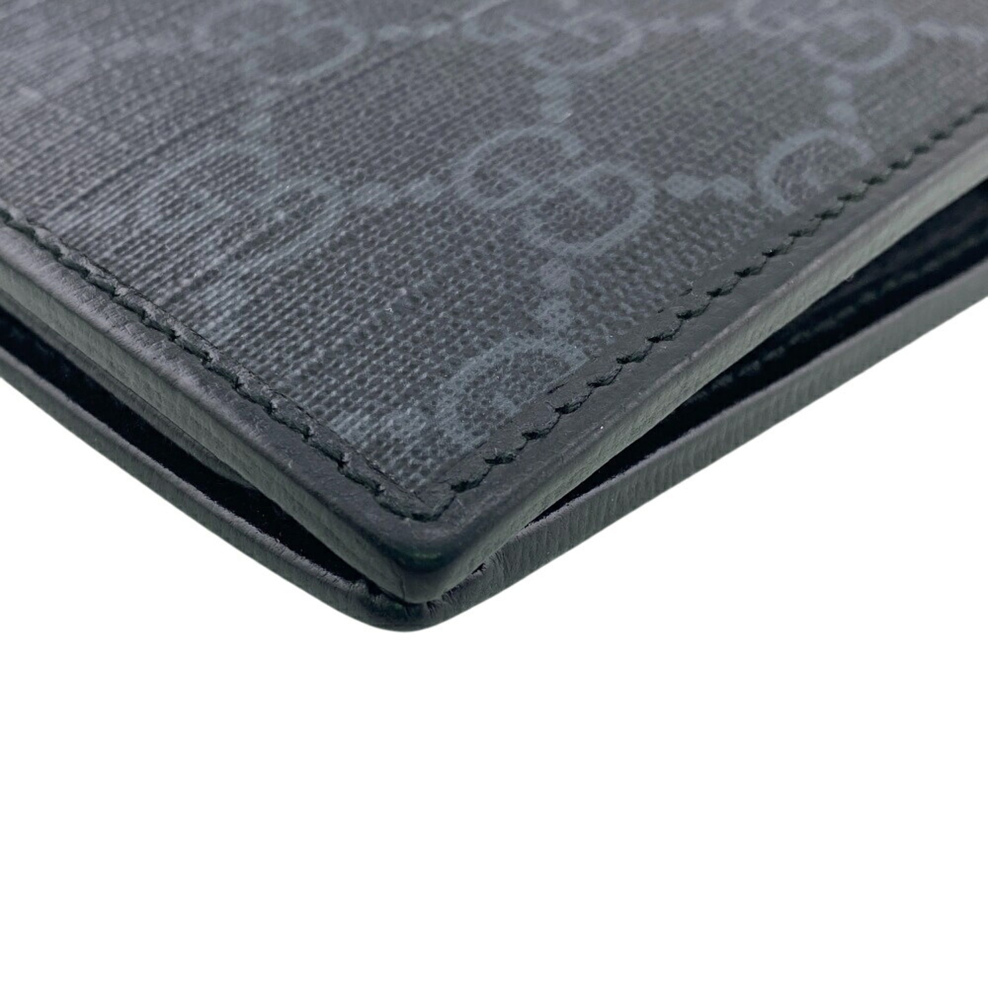 Gucci Gg Supreme Black Leather Long Wallet (Bi-Fold) (Pre-Owned)