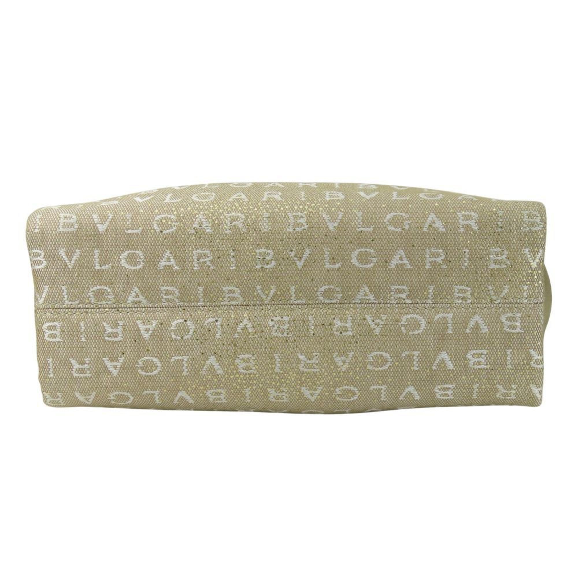 Bvlgari Beige White Canvas Leather Handbag (Pre-Owned)
