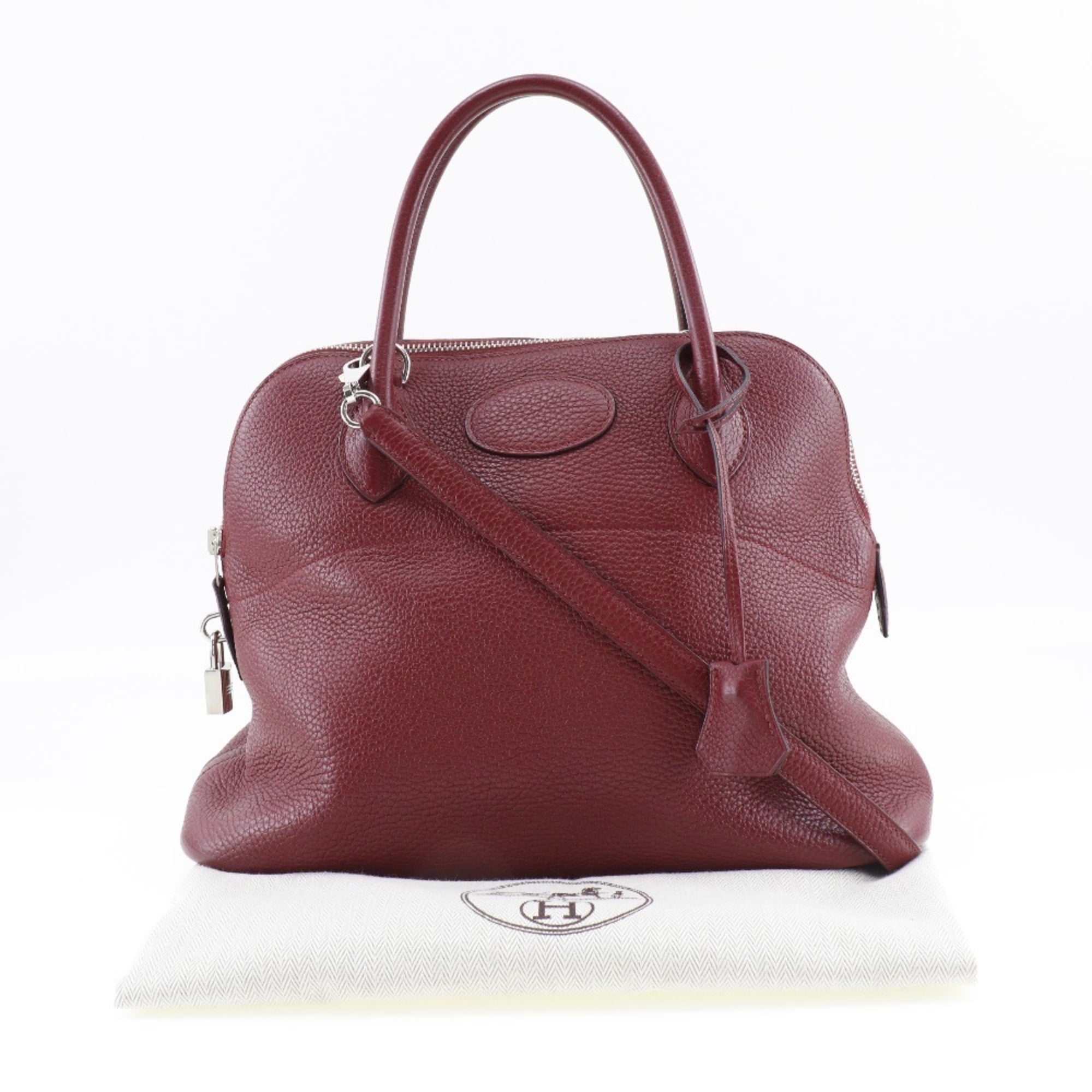 Hermes Bolide Rouge Grenat Taurillon Clemence Leather Handbag (Pre-Owned)