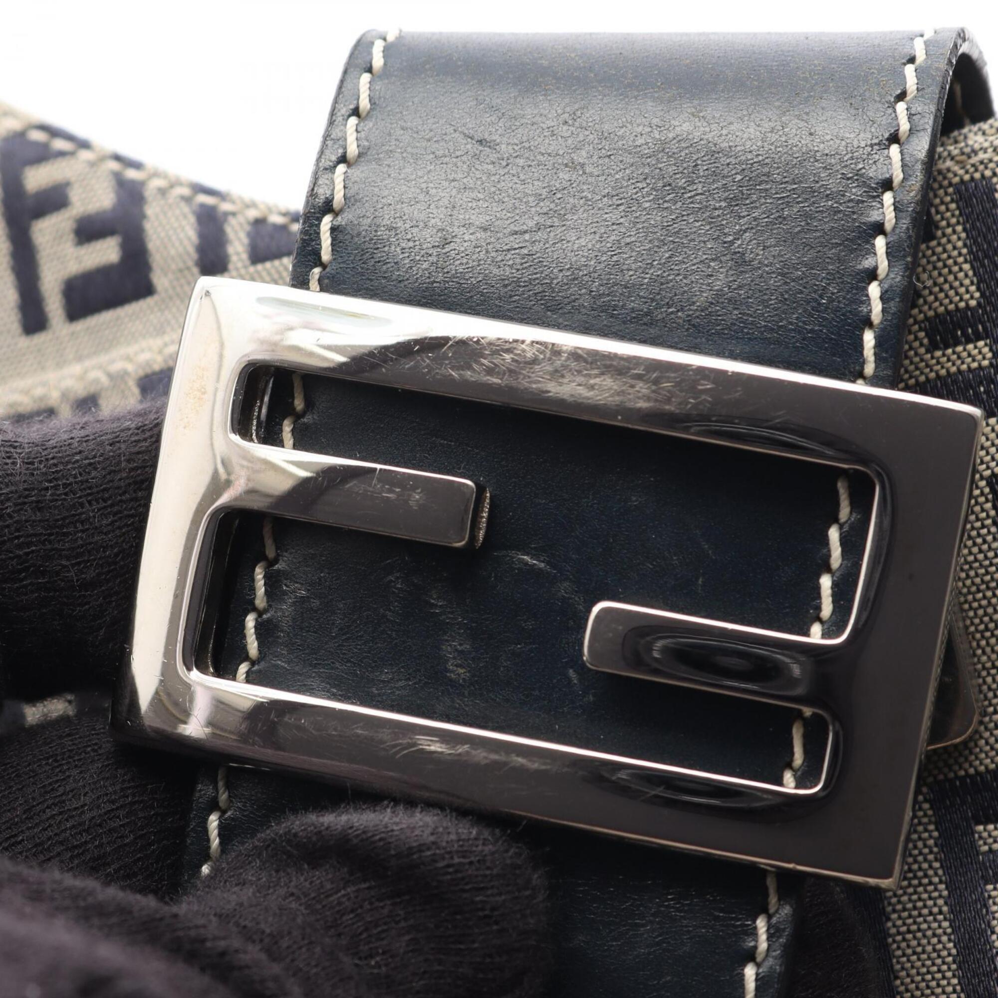 Fendi Gray Navy Canvas Leather Handbag Shoulder Bag (Pre-Owned)