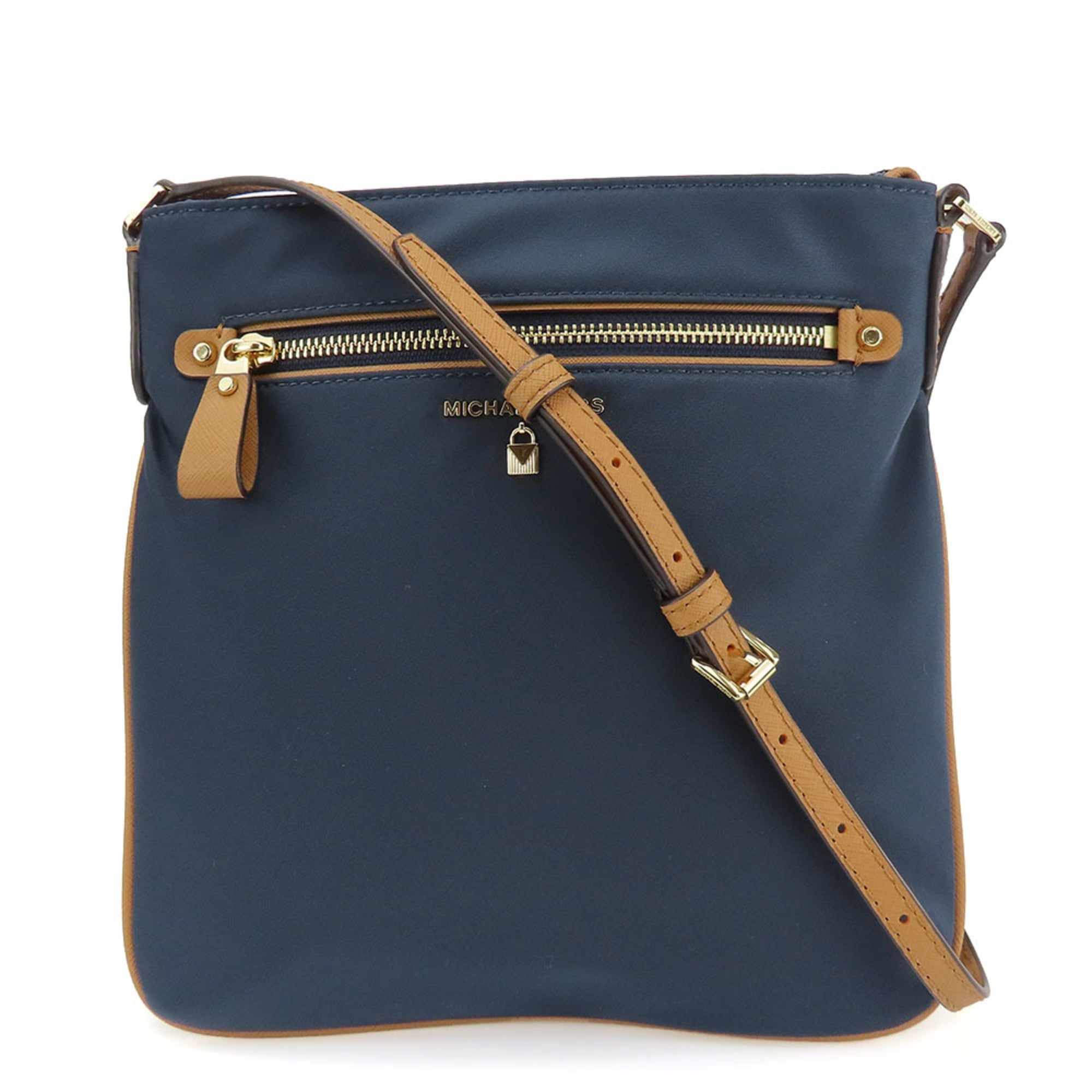 Michael Kors Brown Navy Nylon Leather Shoulder Bag (Pre-Owned)