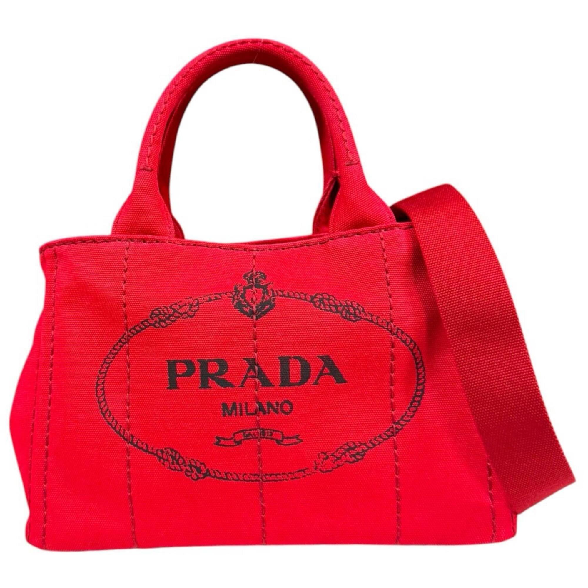 Prada Red Color Canvas Shoulder Bag (Pre-Owned)