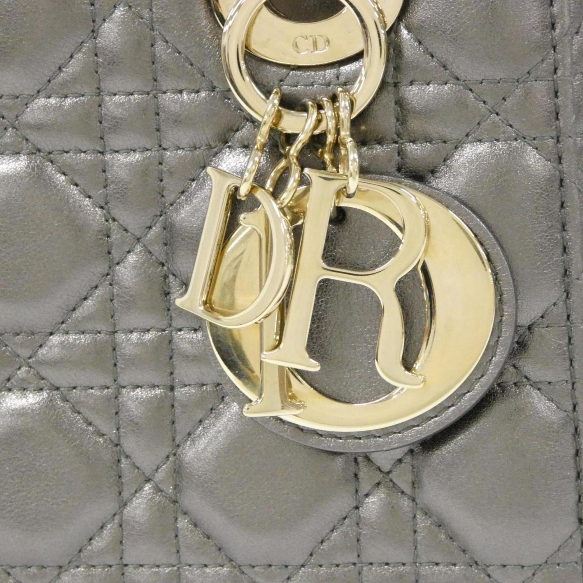 Christian Dior Gray Gunmetal Metallic Leather Handbag (Pre-Owned)