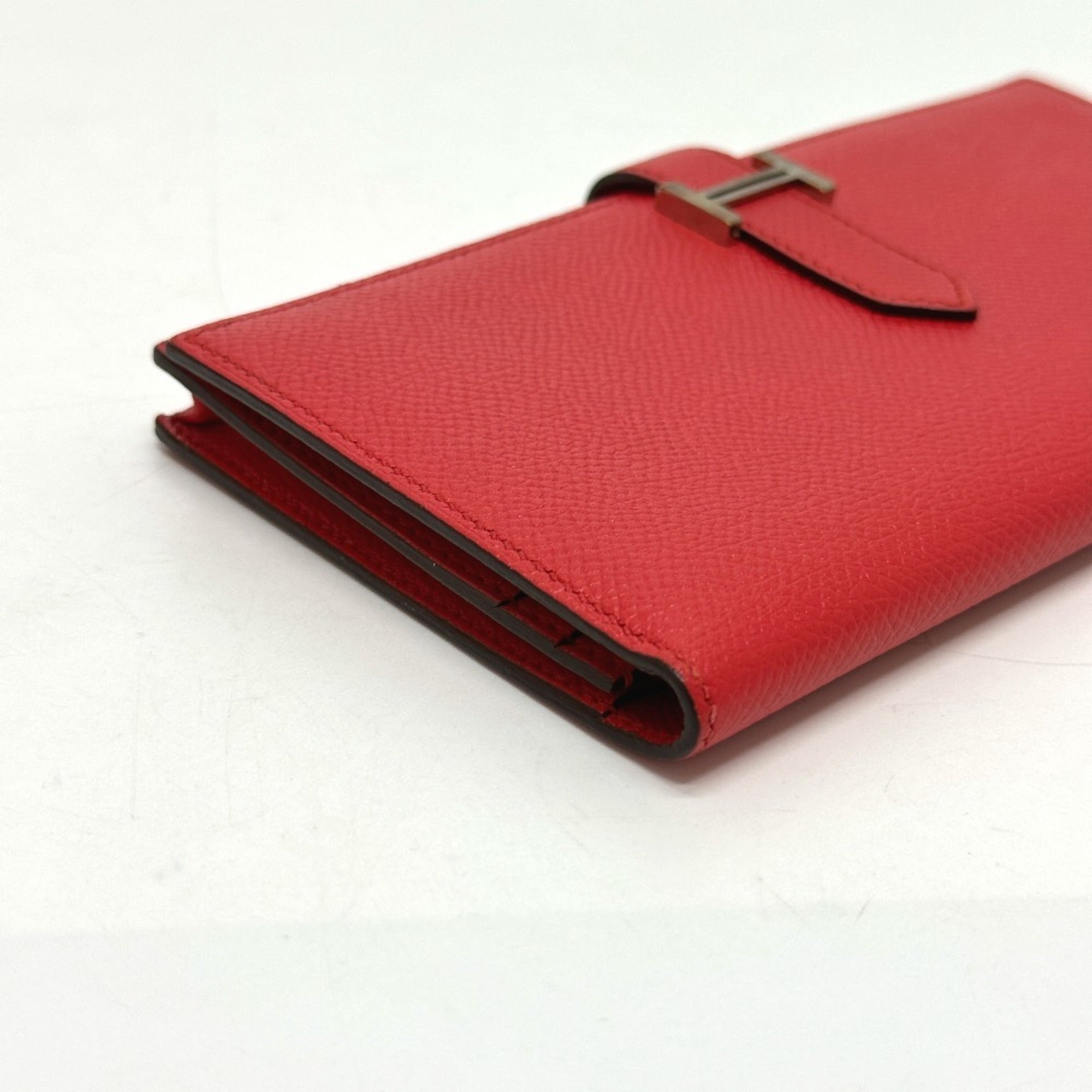 Hermes Red Color Epsom Leather Long Wallet (Bi-Fold) (Pre-Owned)