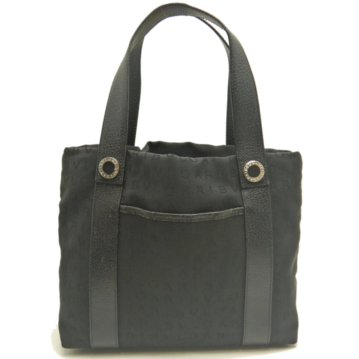 Bvlgari Black Dark Gray Canvas Leather Tote Bag (Pre-Owned)