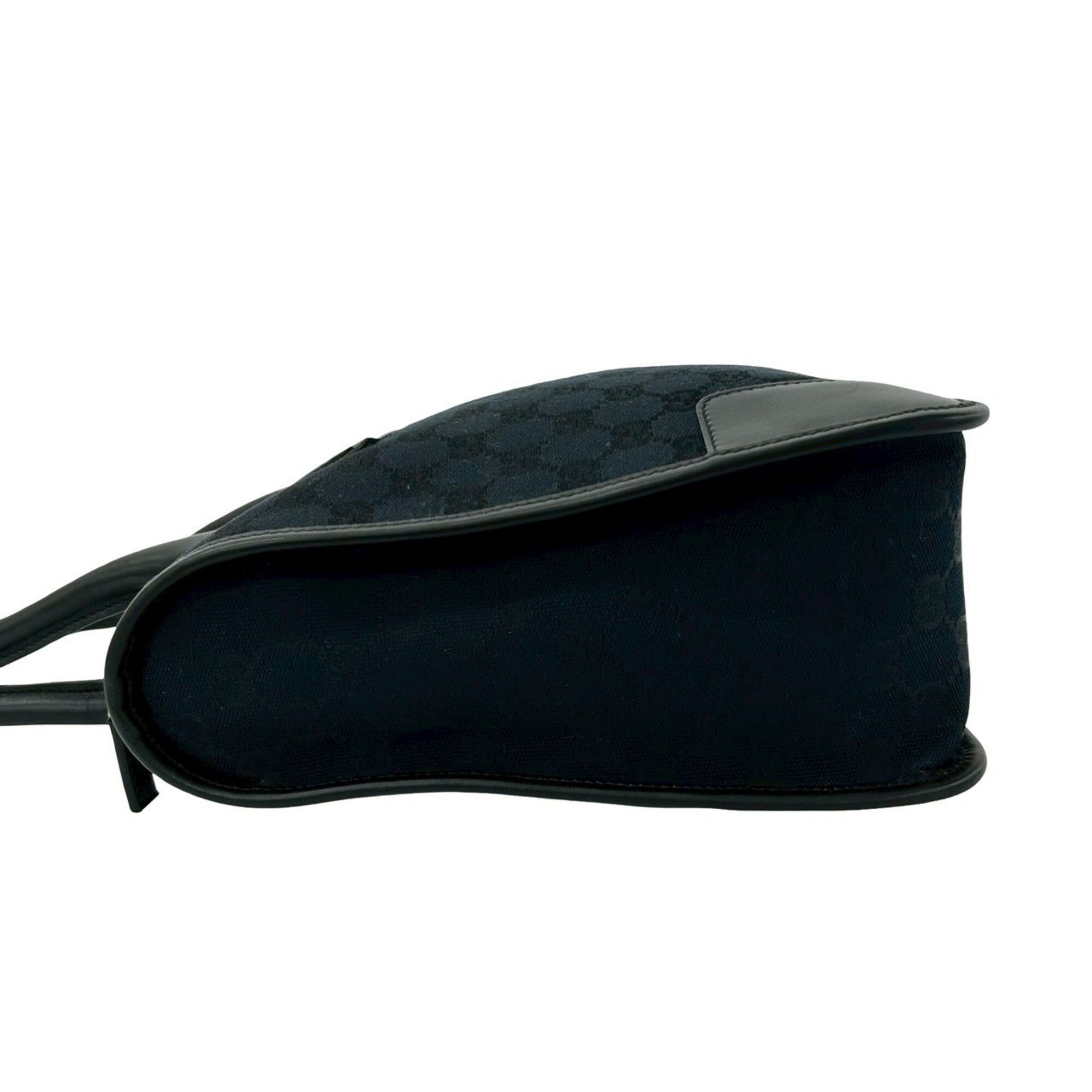 Gucci Black Dark Navy Leather Canvas Handbag Tote Bag (Pre-Owned)