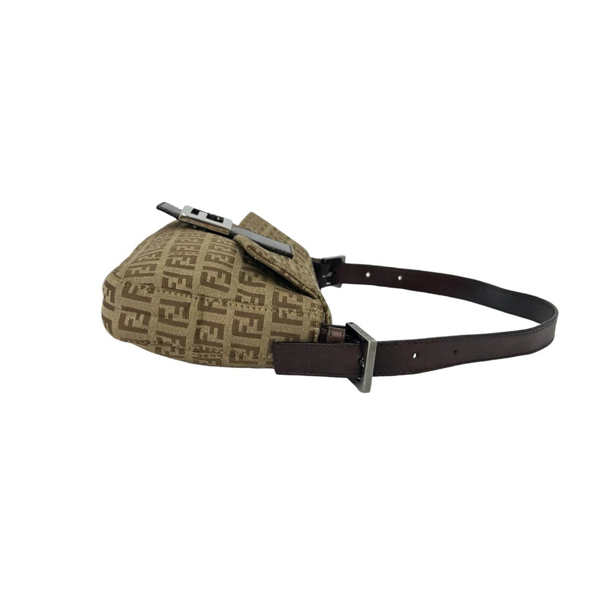 Fendi Beige Brown Canvas Leather Shoulder Bag (Pre-Owned)