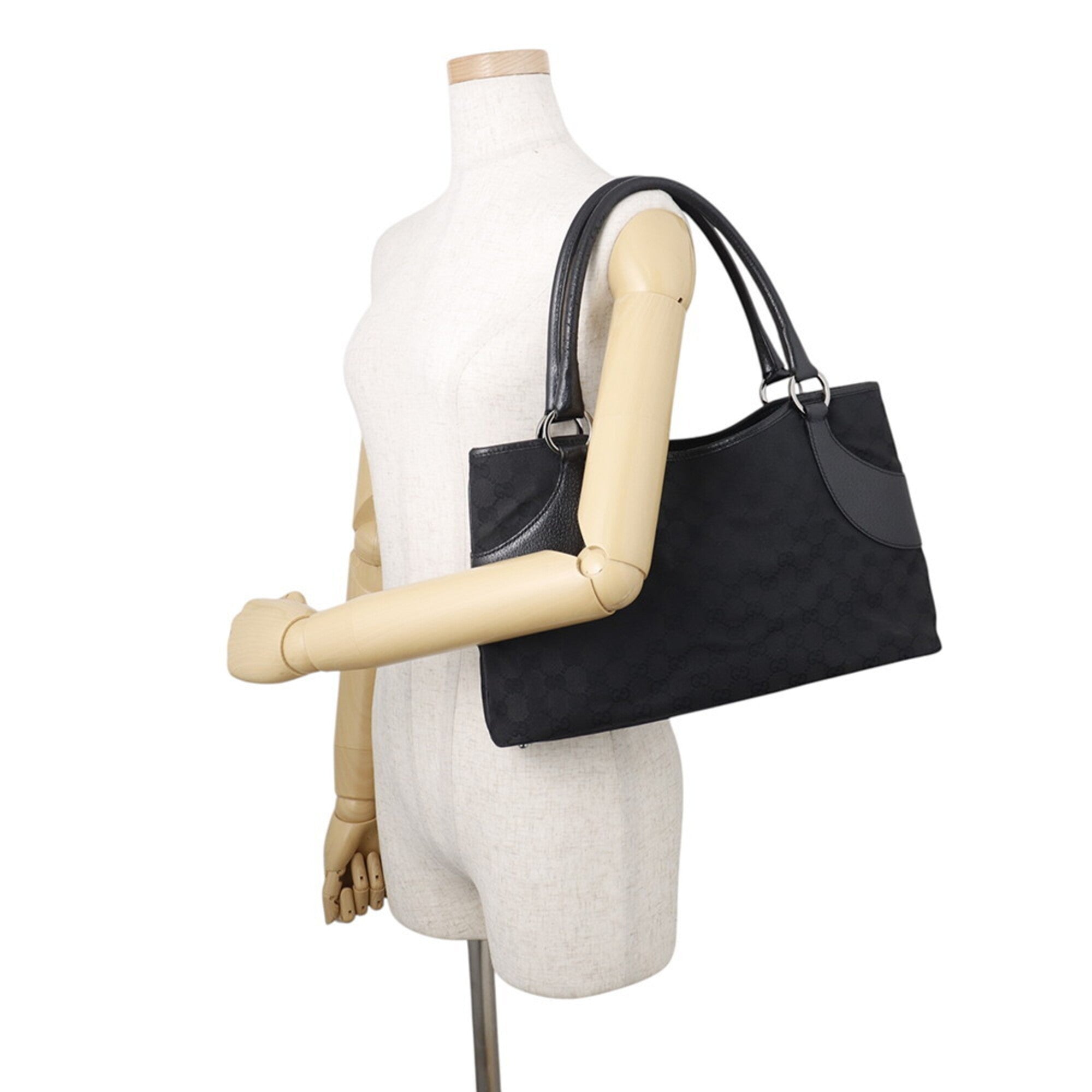 Gucci Black Canvas Leather Tote Bag (Pre-Owned)