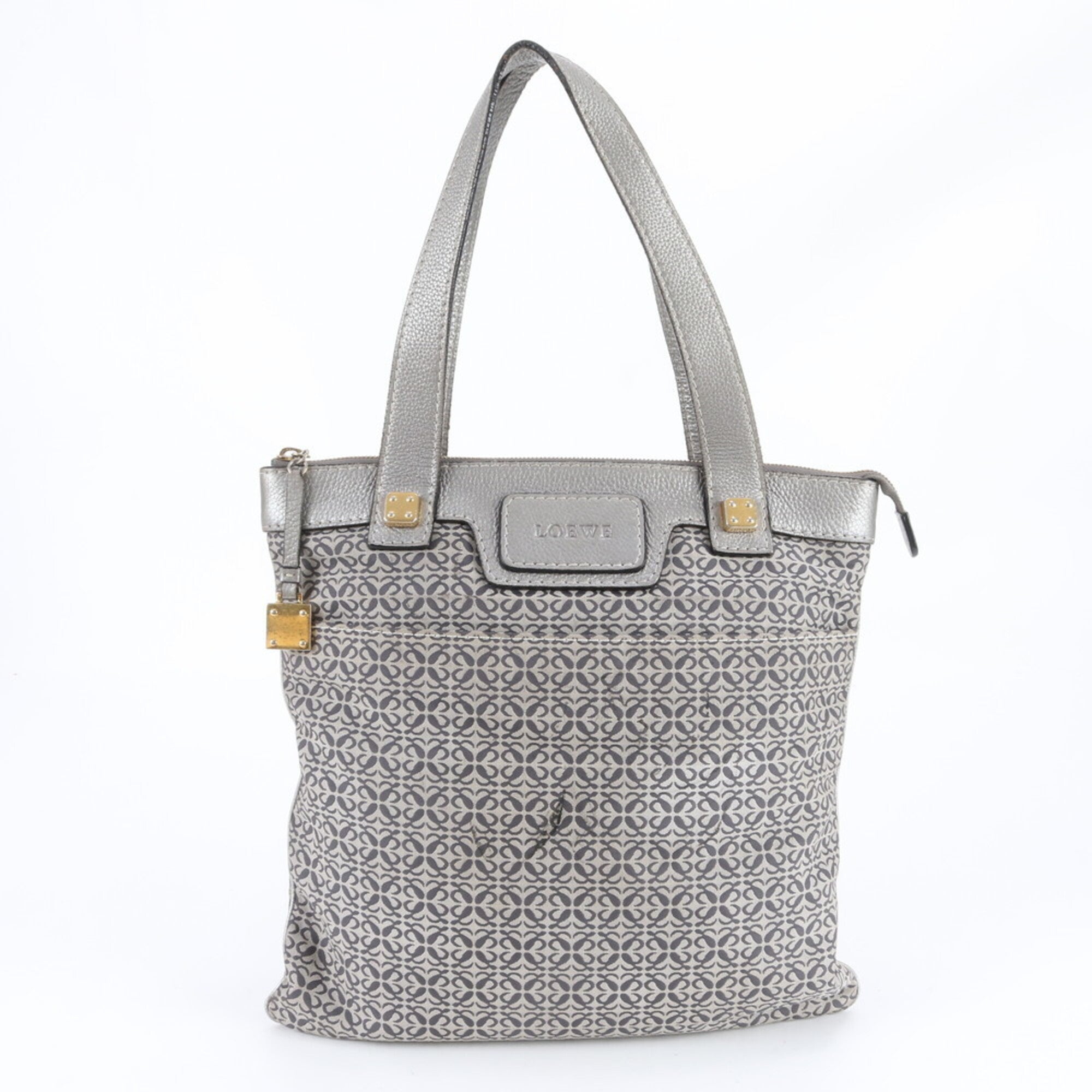 Loewe Silver Leather Canvas Handbag Tote Bag (Pre-Owned)
