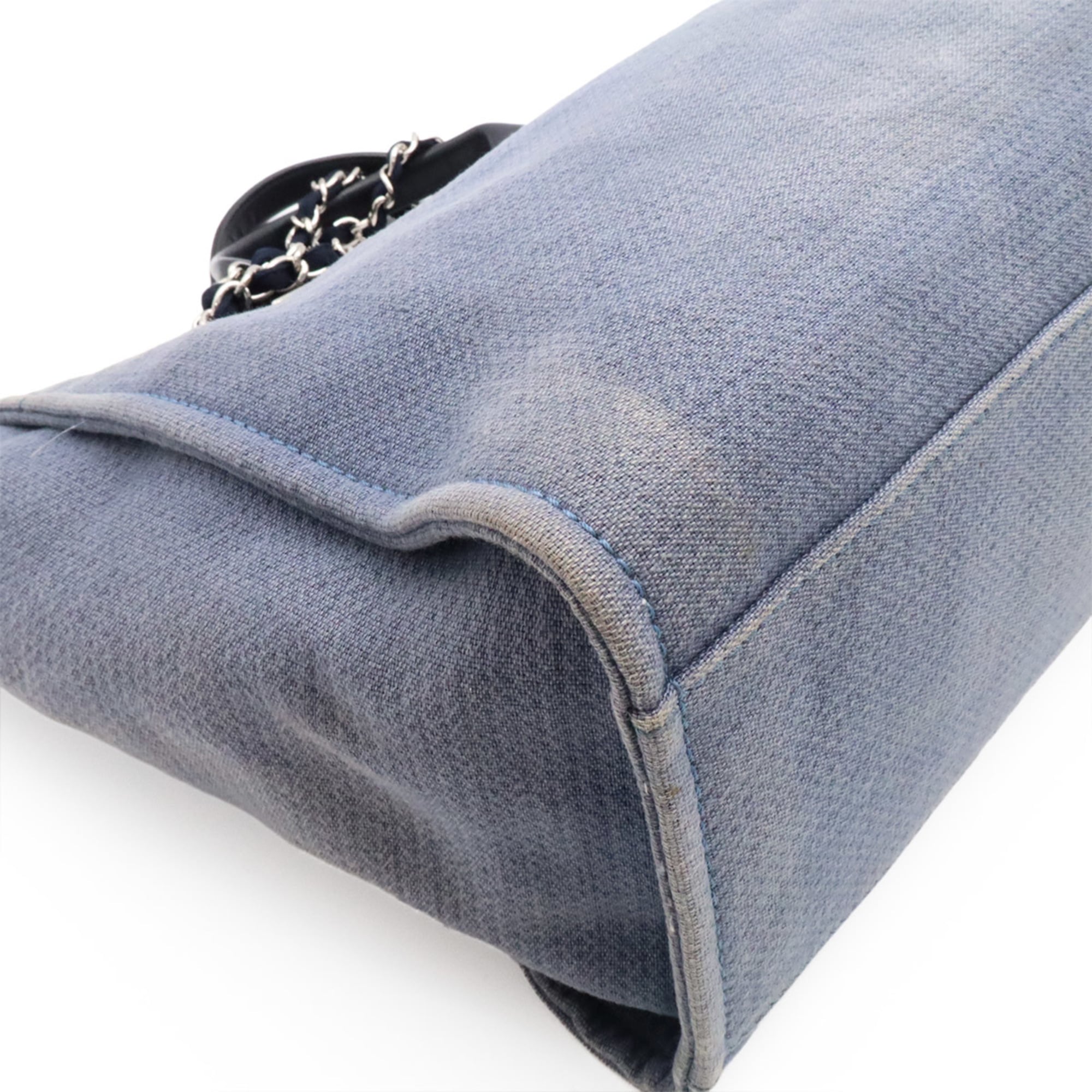 Chanel Blue Canvas Leather Shoulder Bag Tote Bag (Pre-Owned)