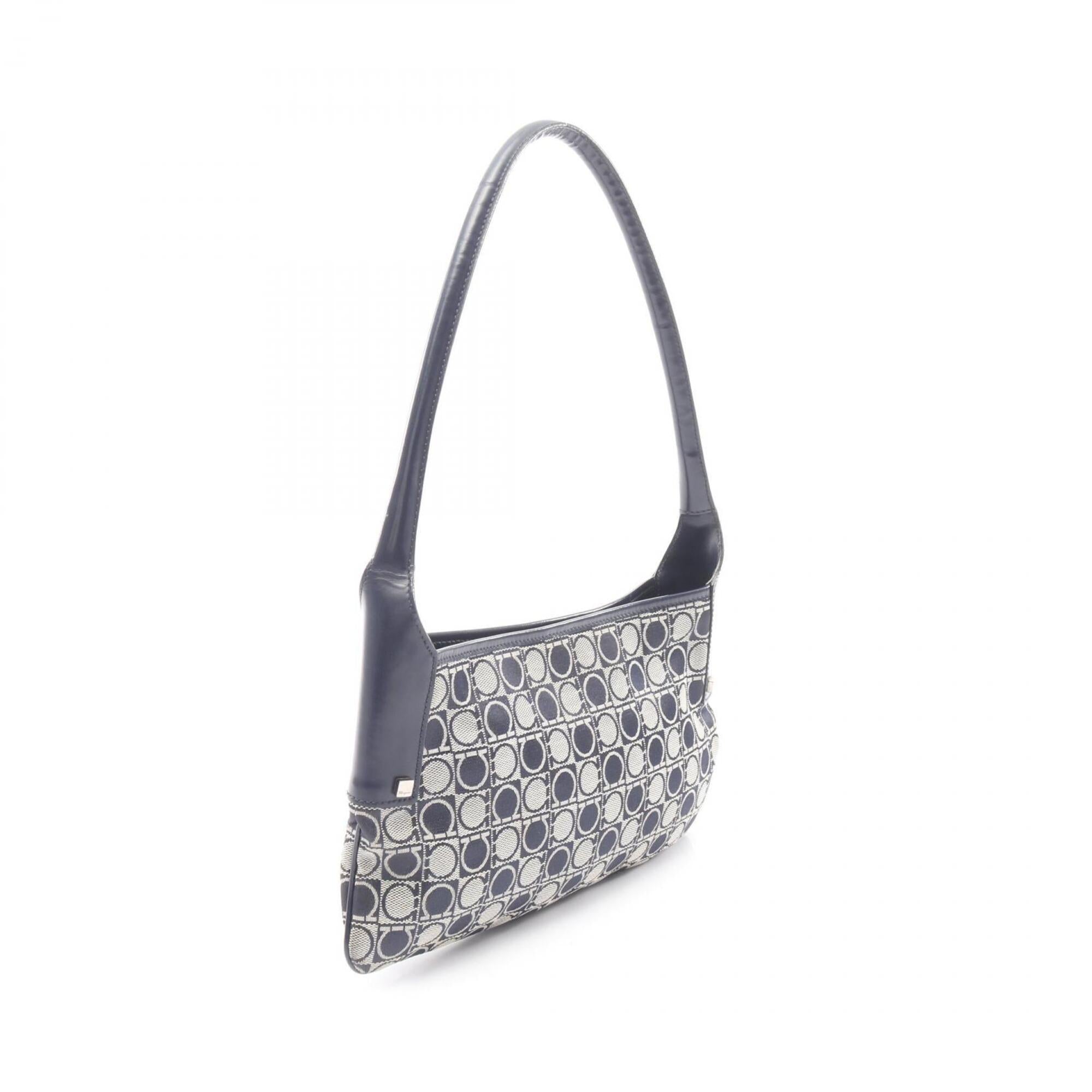Salvatore Ferragamo Navy Canvas Leather Handbag Shoulder Bag (Pre-Owned)