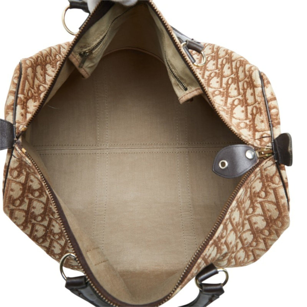 Christian Dior Beige Brown Canvas Leather Boston Bag Handbag (Pre-Owned)