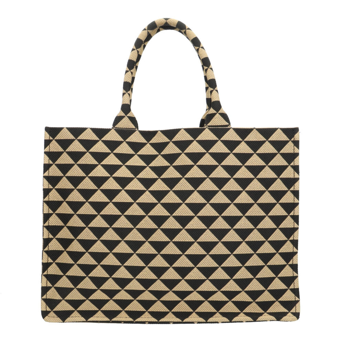Prada Beige Black Fabric Leather Handbag Tote Bag (Pre-Owned)