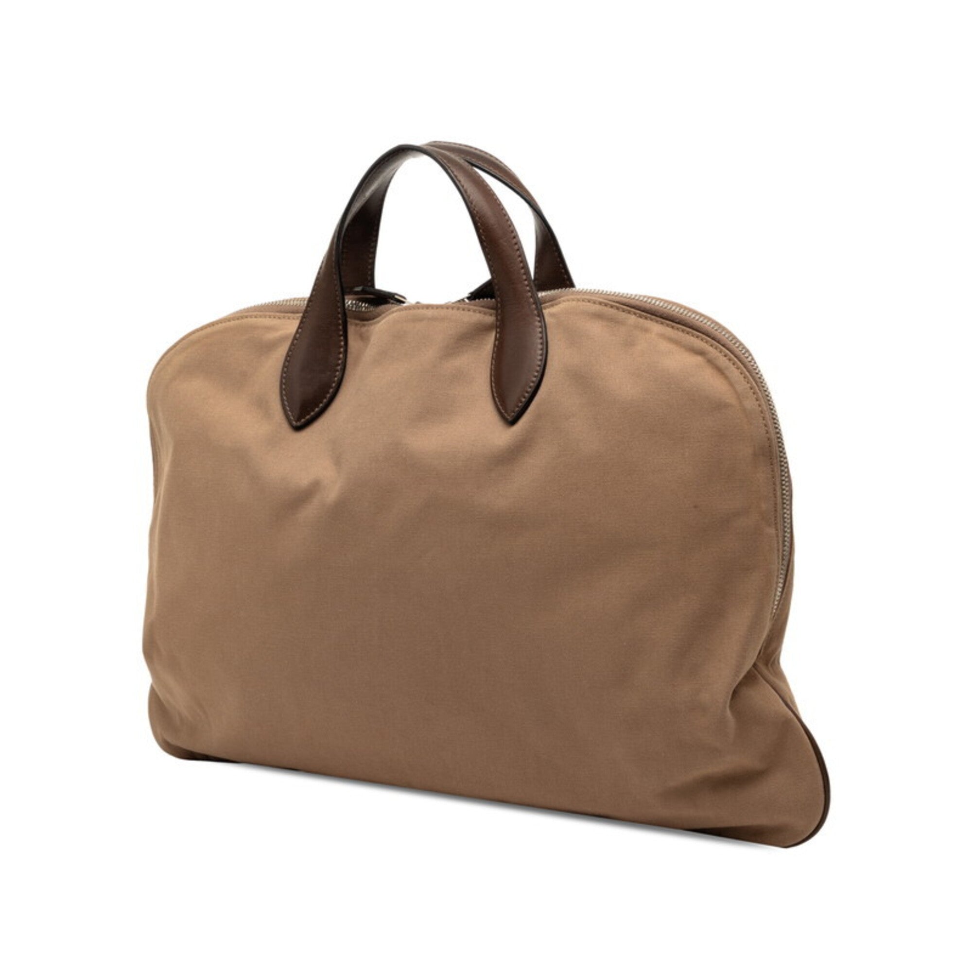 Hermes Brown Canvas Leather Handbag Tote Bag (Pre-Owned)