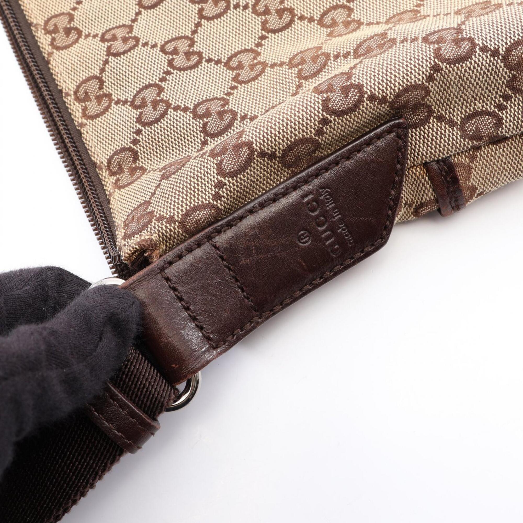 Gucci Beige Brown Canvas Leather Handbag Shoulder Bag (Pre-Owned)