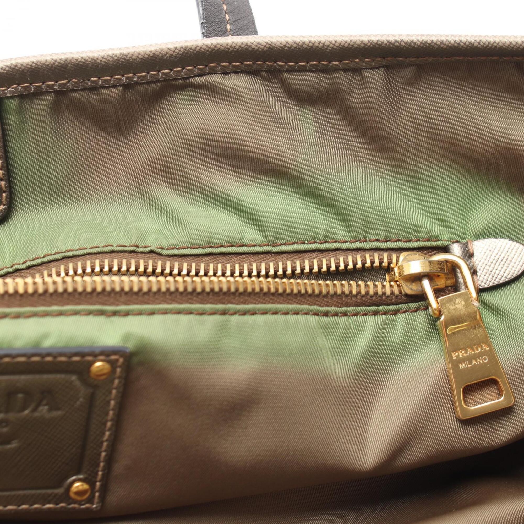 Prada Saffiano Gray Nylon Leather Handbag Tote Bag (Pre-Owned)