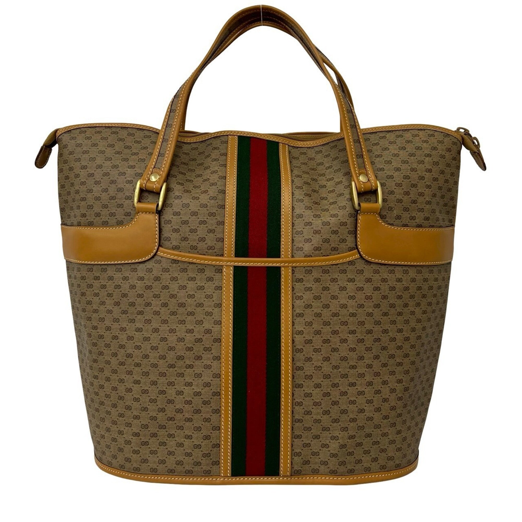 Gucci Brown Green Red Color Leather Pvc Handbag Tote Bag (Pre-Owned)