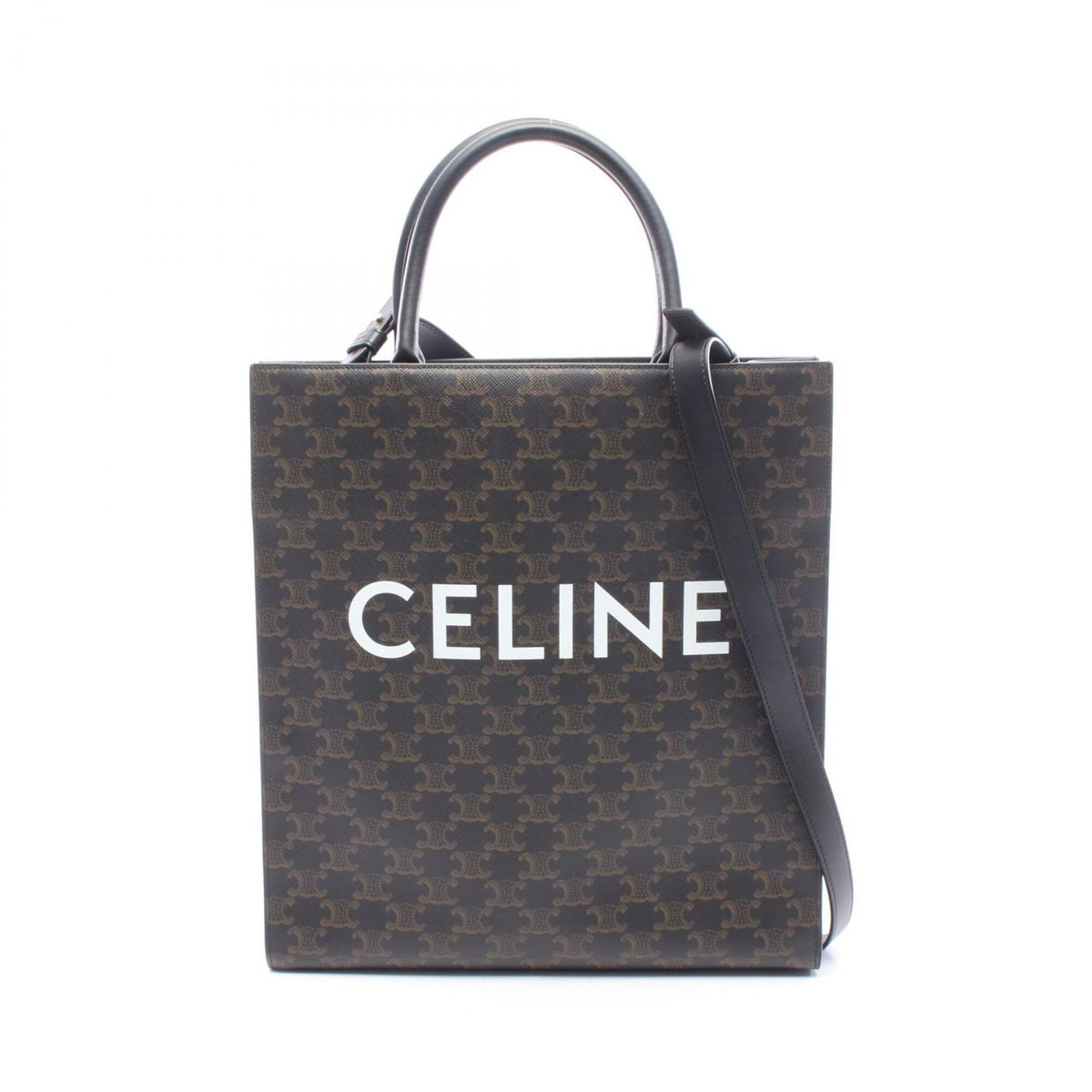 Celine Black Brown Coated Canvas Leather Handbag Tote Bag (Pre-Owned)
