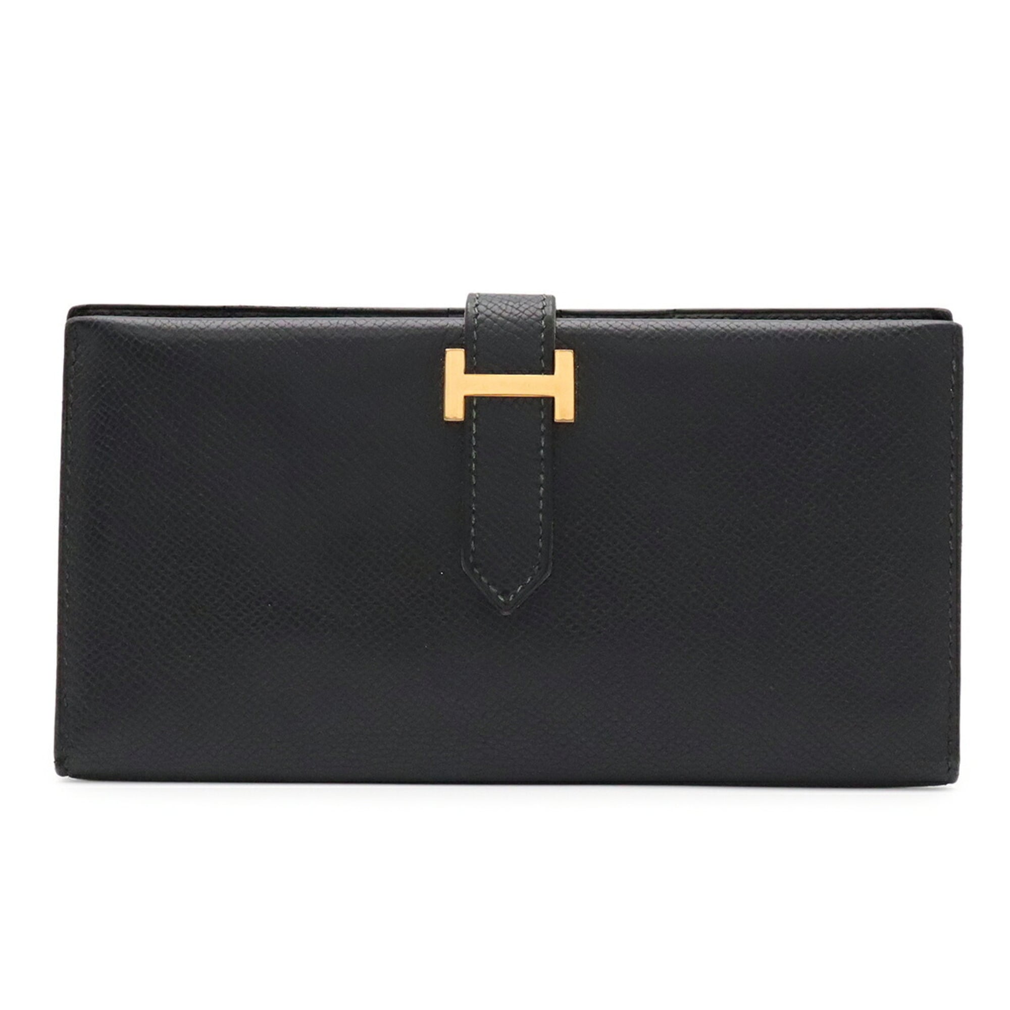 Hermes Black Courchevel Leather Long Wallet (Bi-Fold) (Pre-Owned)