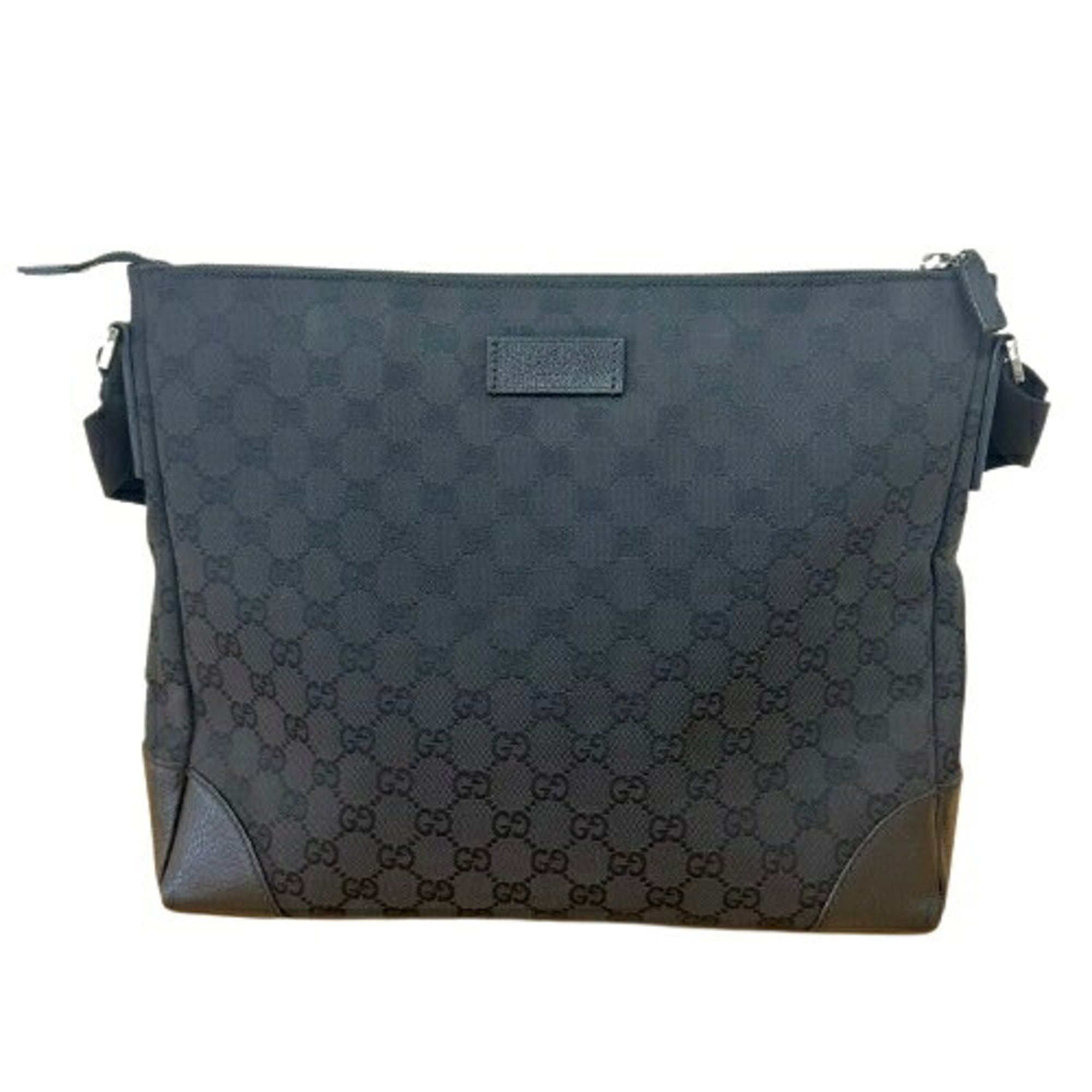 Gucci Gg Canvas Black Gg Canvas Leather Shoulder Bag (Pre-Owned)