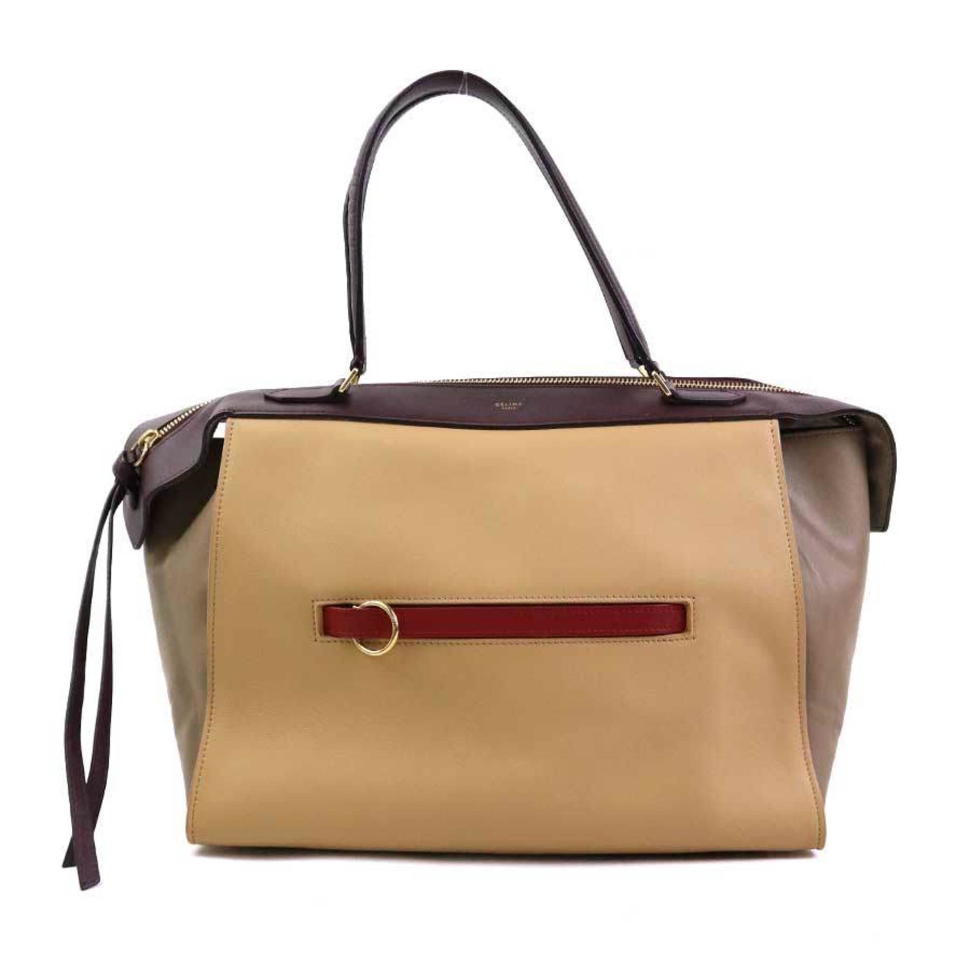 Celine Beige Wine Leather Handbag (Pre-Owned)