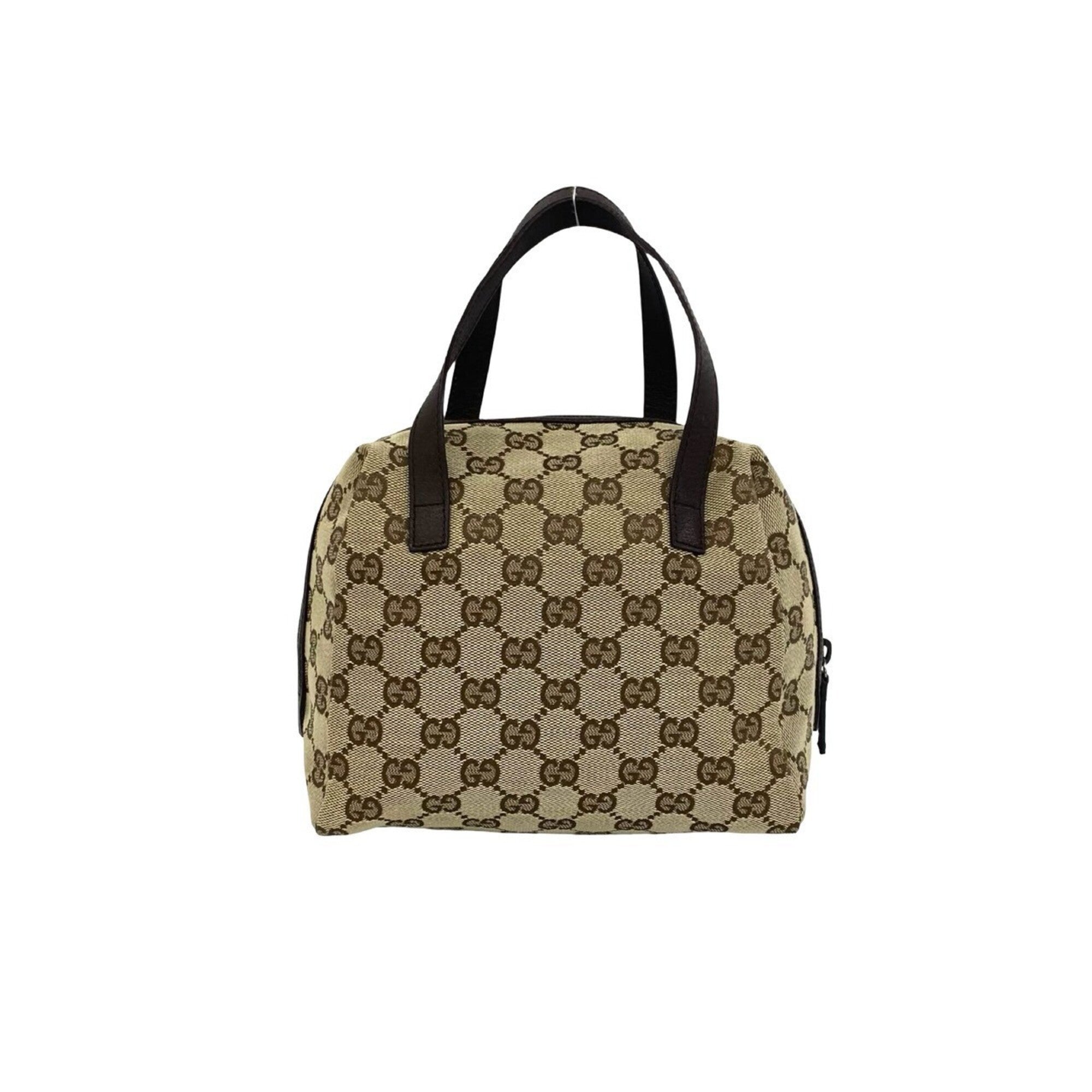 Gucci Brown Canvas Leather Boston Bag Handbag (Pre-Owned)