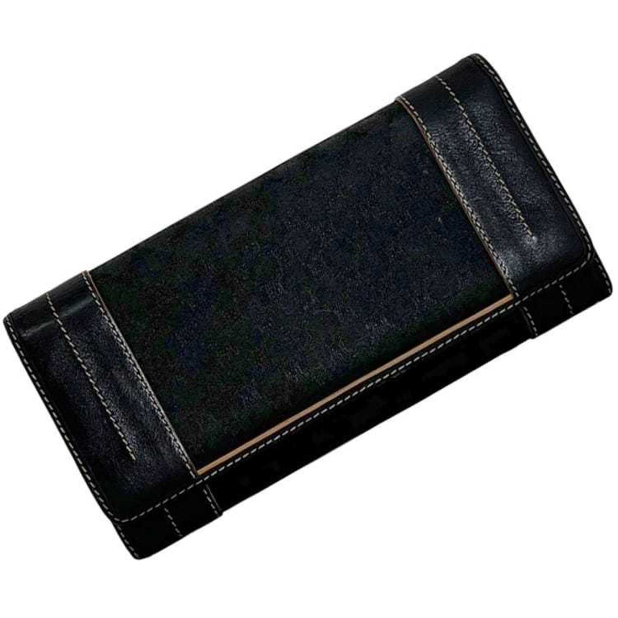 Celine Black Canvas Leather Long Wallet (Bi-Fold) (Pre-Owned)