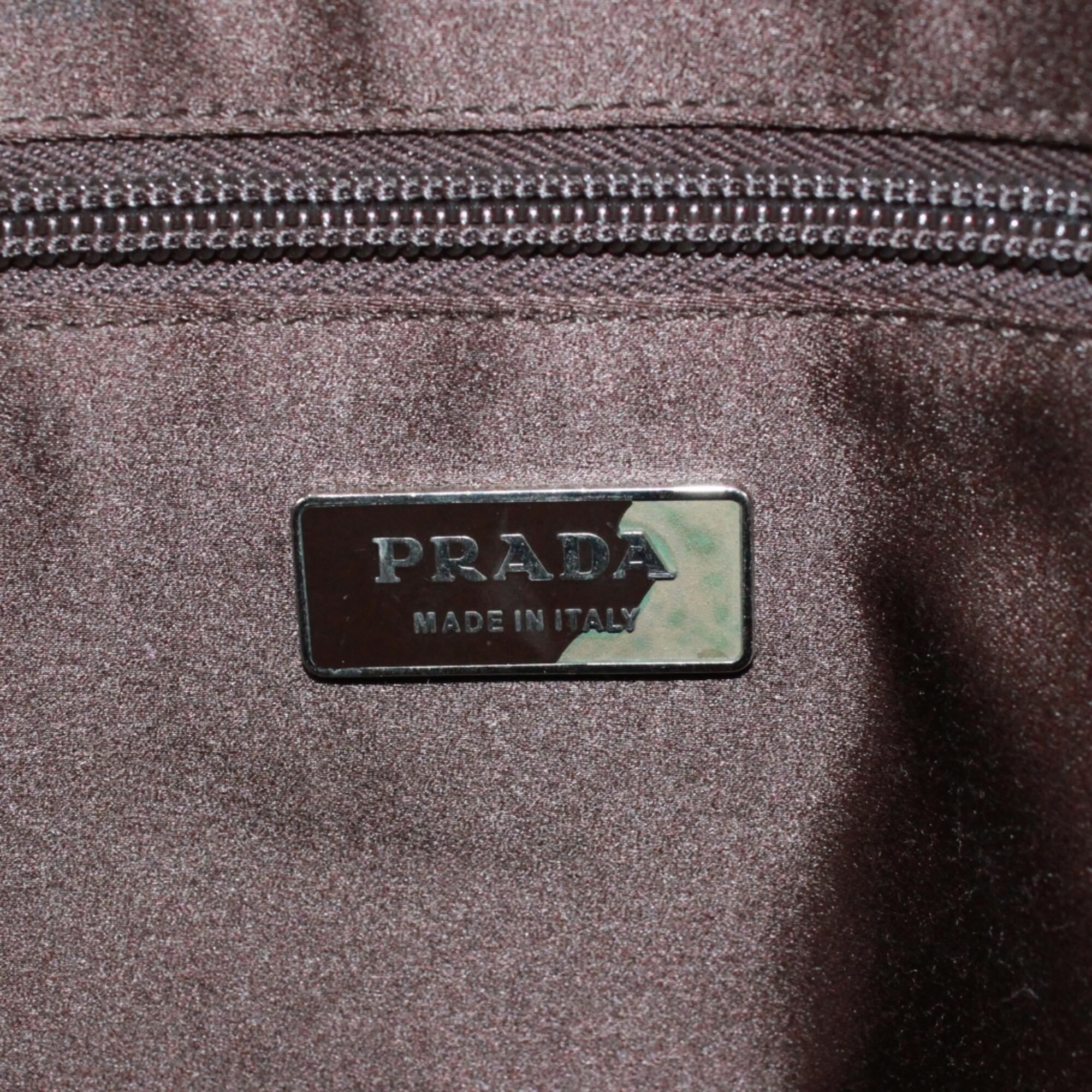 Prada Brown Yellow Leather Canvas Boston Bag Handbag (Pre-Owned)
