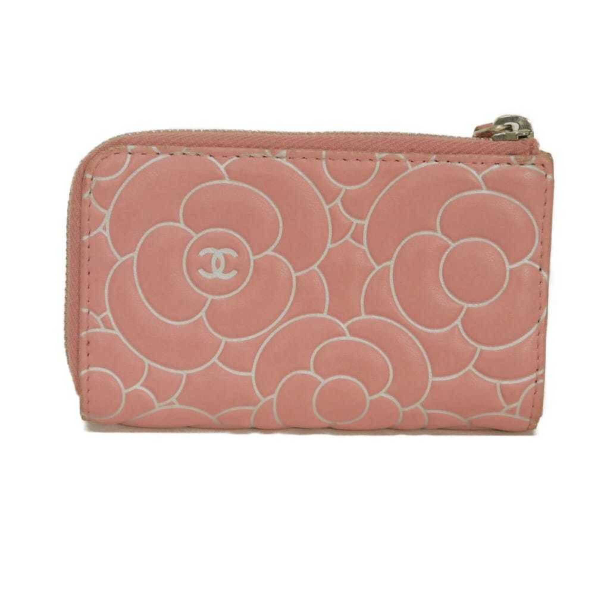 Chanel Camellia Pink Leather Coin Purse/Coin Case (Pre-Owned)