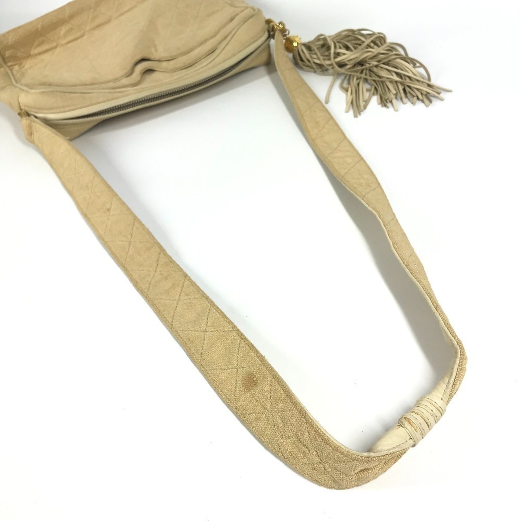 Chanel Matelasse Beige Canvas Shoulder Bag (Pre-Owned)
