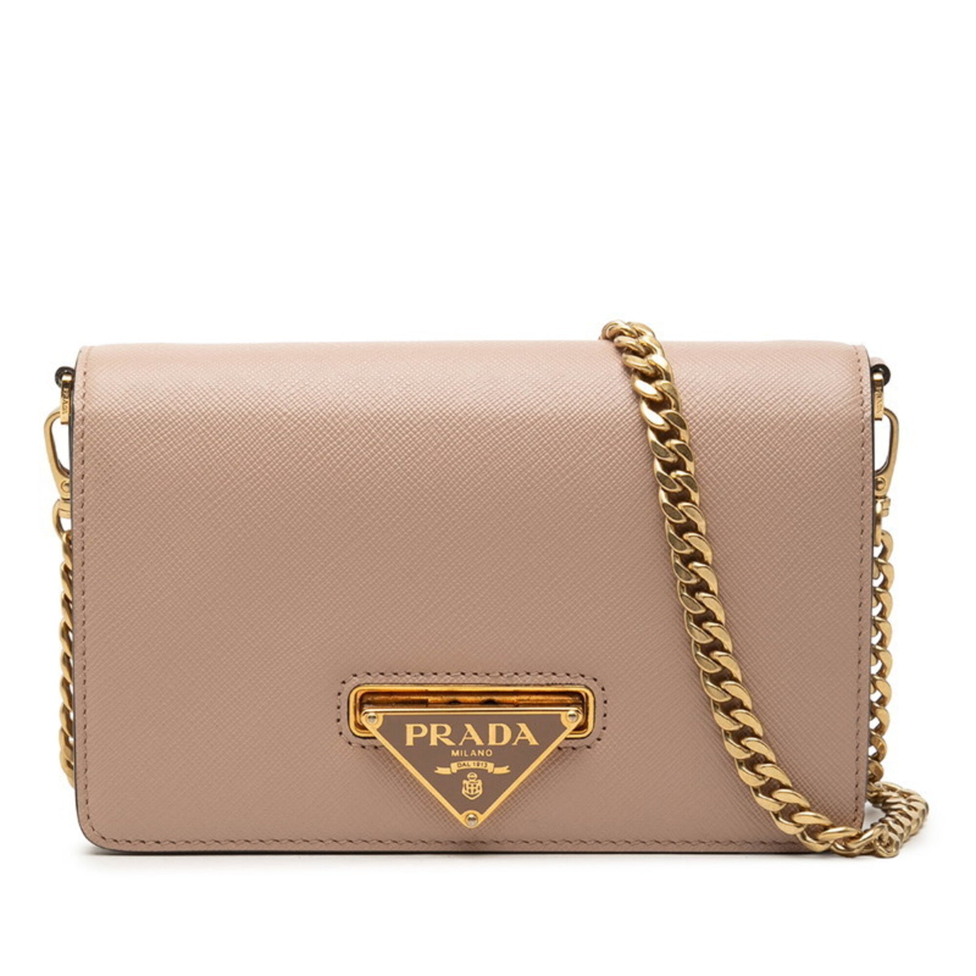 Prada Pink Beige Leather Shoulder Bag (Pre-Owned)