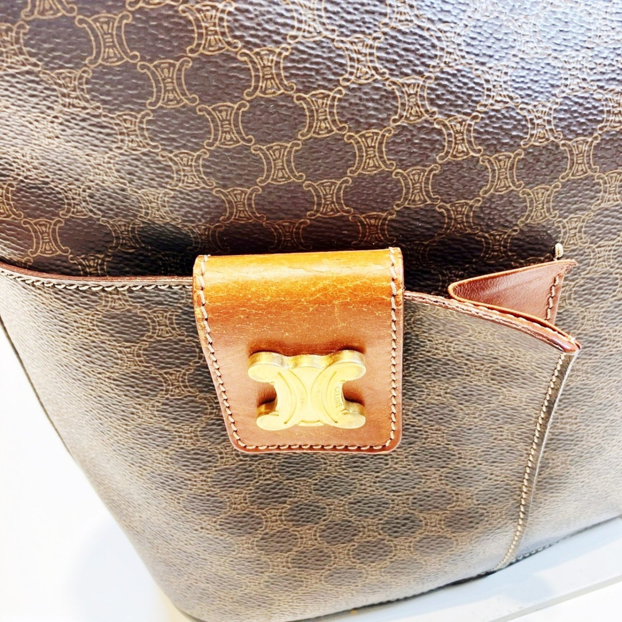 Celine Brown Leather Pvc Tote Bag (Pre-Owned)