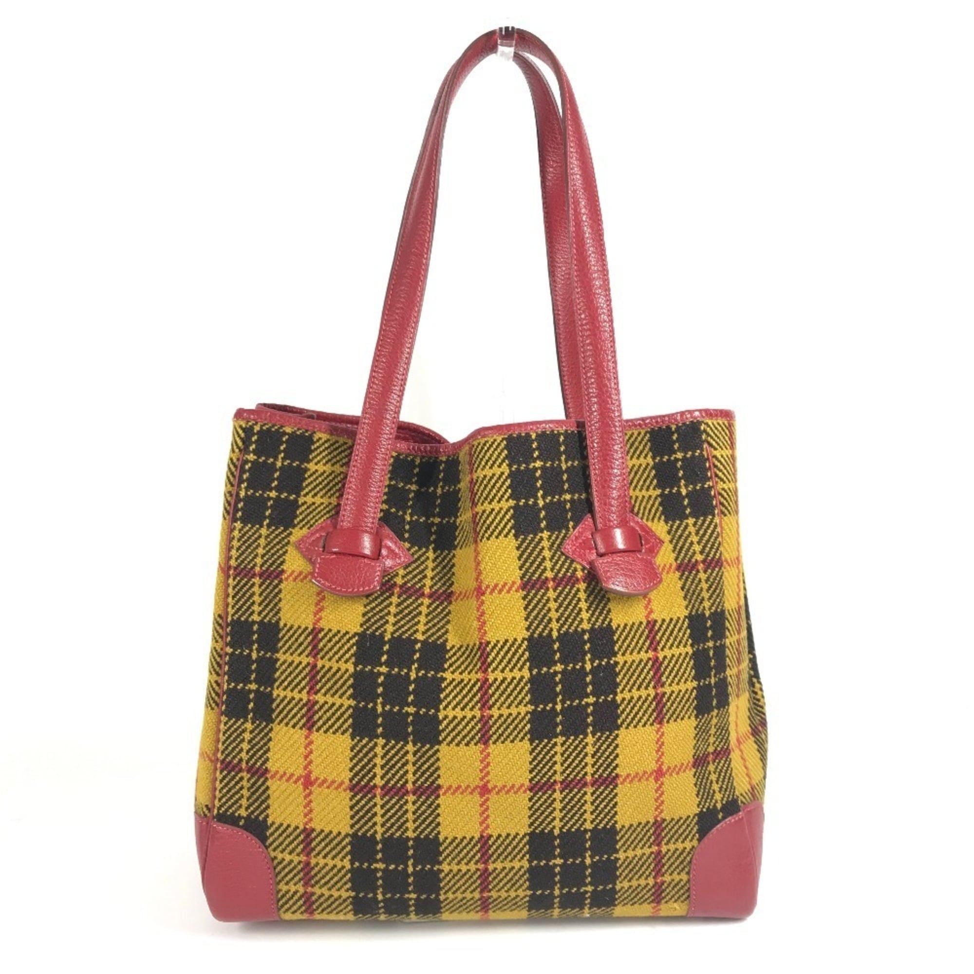 Hermes Green Red Color Yellow Wool Leather Shoulder Bag Tote Bag (Pre-Owned)