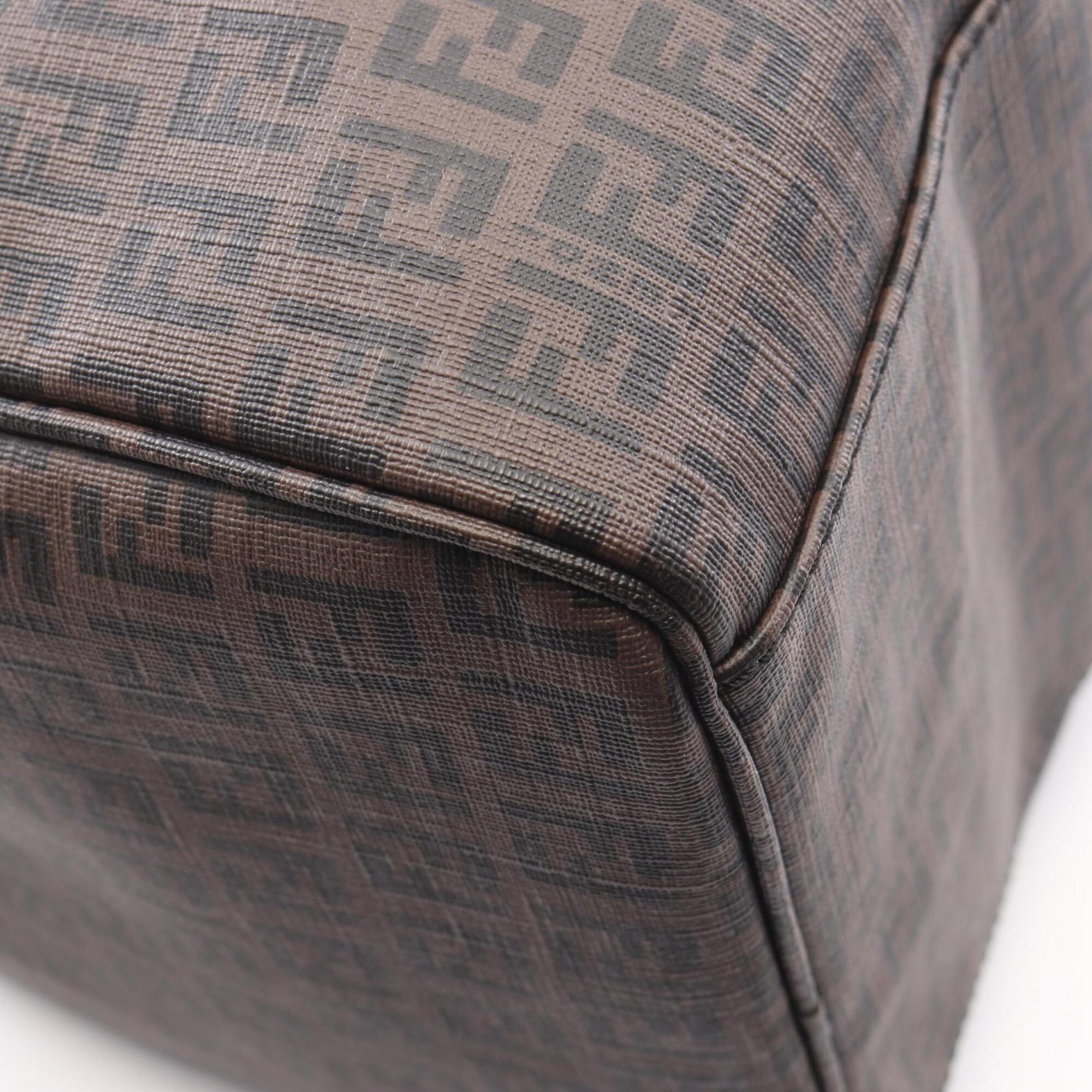 Fendi Brown Coated Canvas Leather Boston Bag Handbag (Pre-Owned)