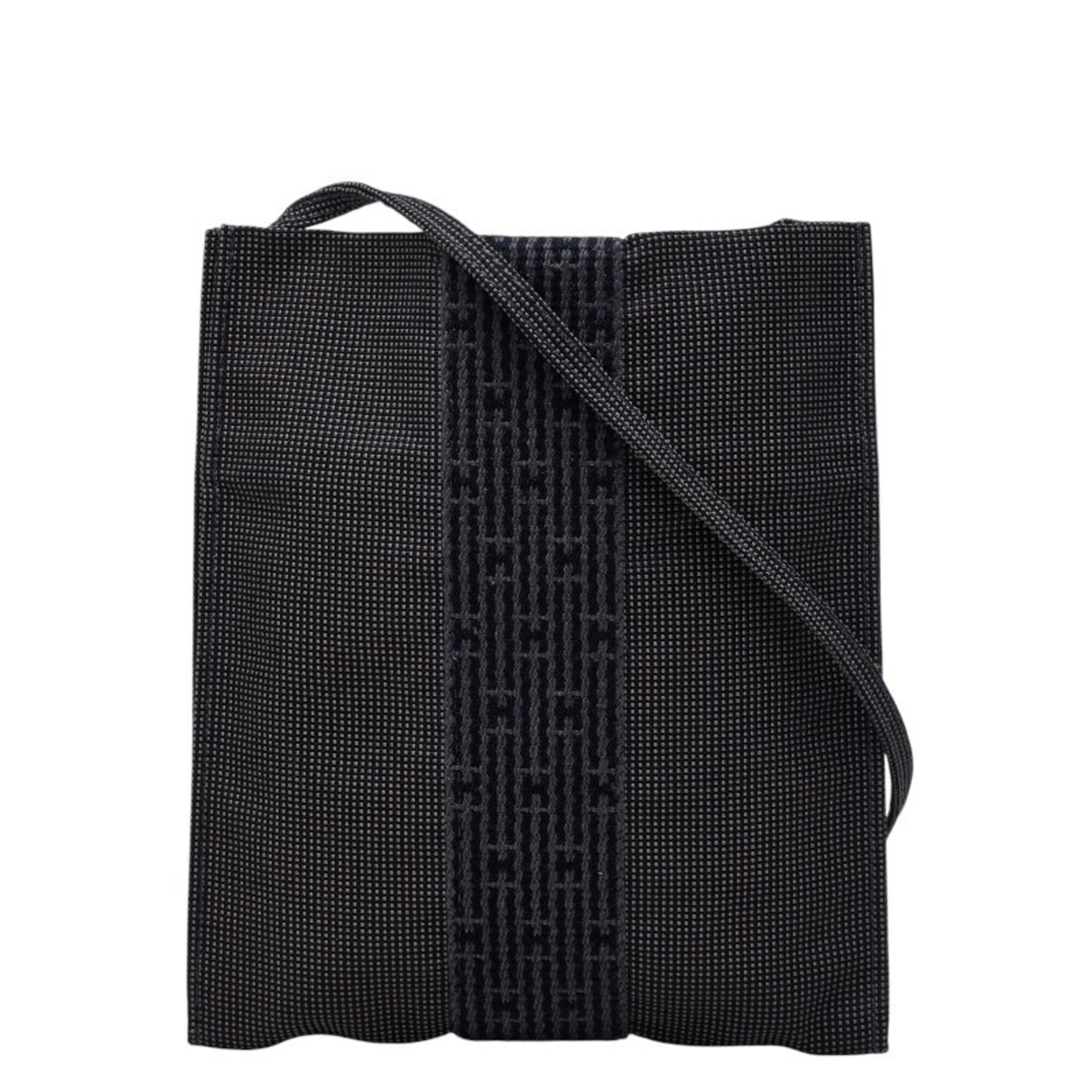 Hermes Her Line Gray Canvas Pochette Shoulder Bag (Pre-Owned)