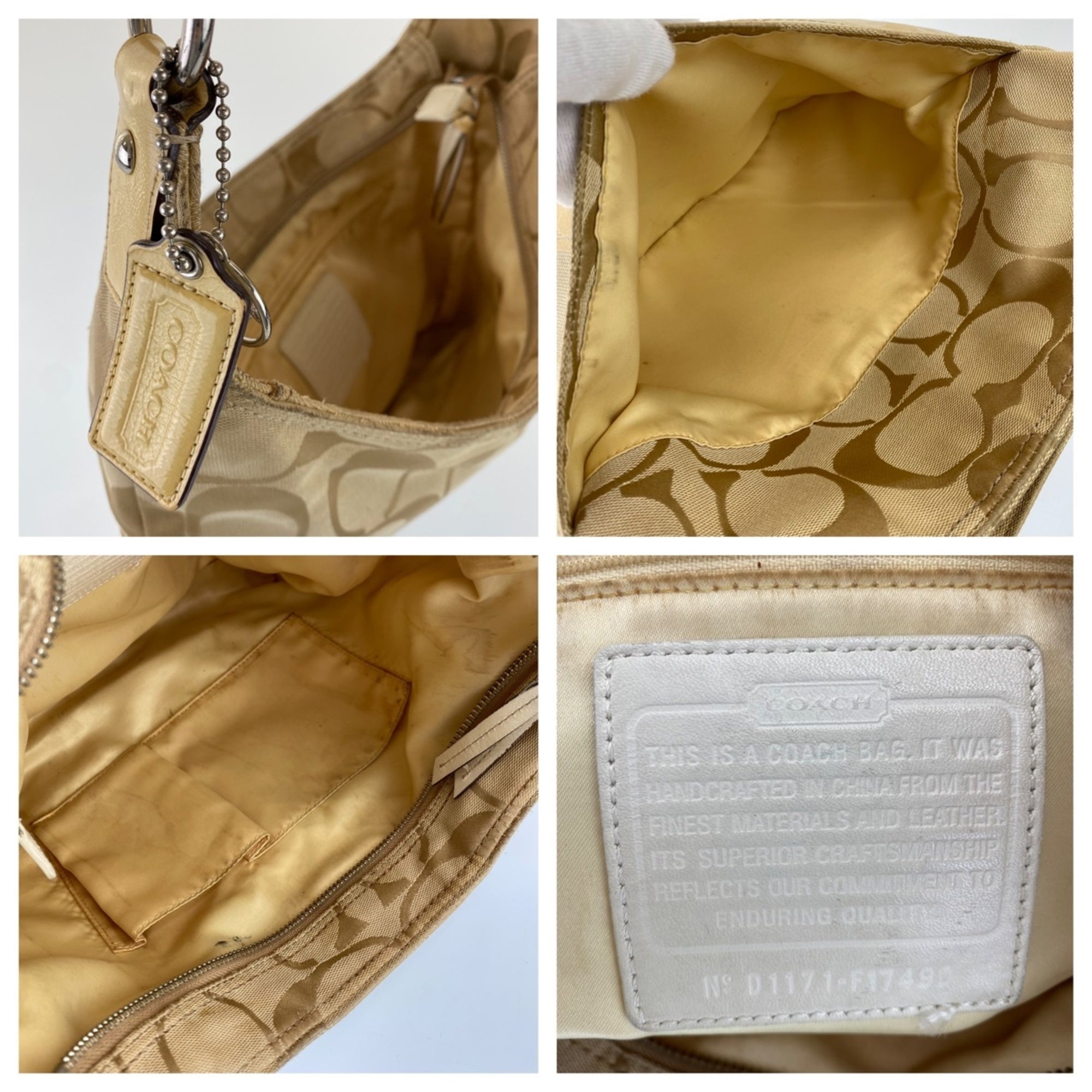 Coach Beige Signature Line Patent Leather Shoulder Bag (Pre-Owned)