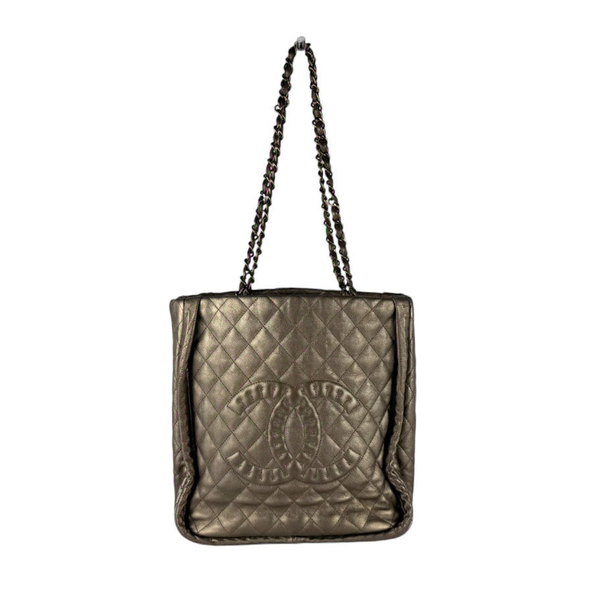 Chanel Gold Khaki Metallic Leather Shoulder Bag (Pre-Owned)