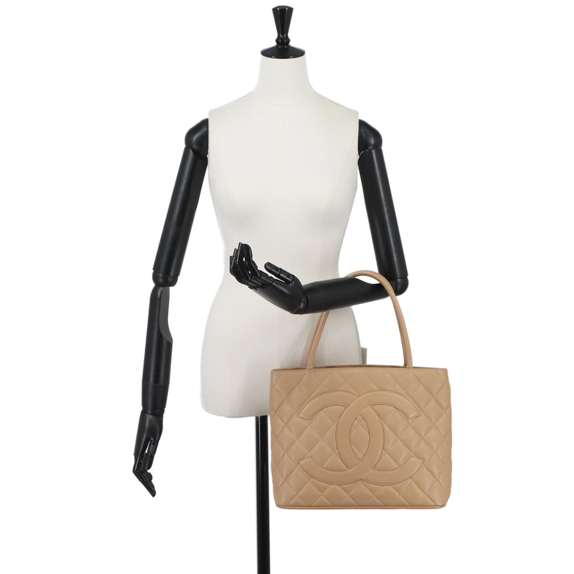 Chanel Beige Grained Calfskin Handbag Tote Bag (Pre-Owned)