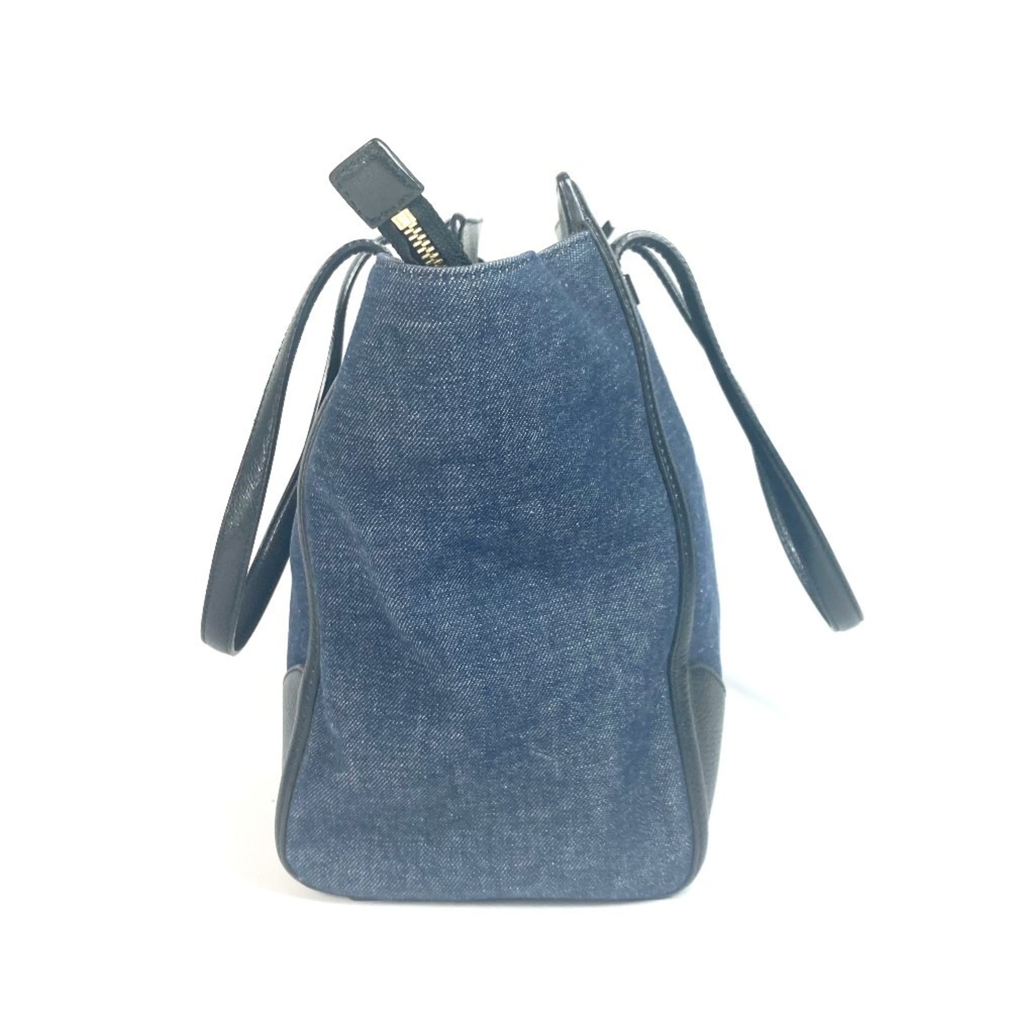 Salvatore Ferragamo Black Blue Denim Leather Handbag Shoulder Bag Tote Bag (Pre-Owned)