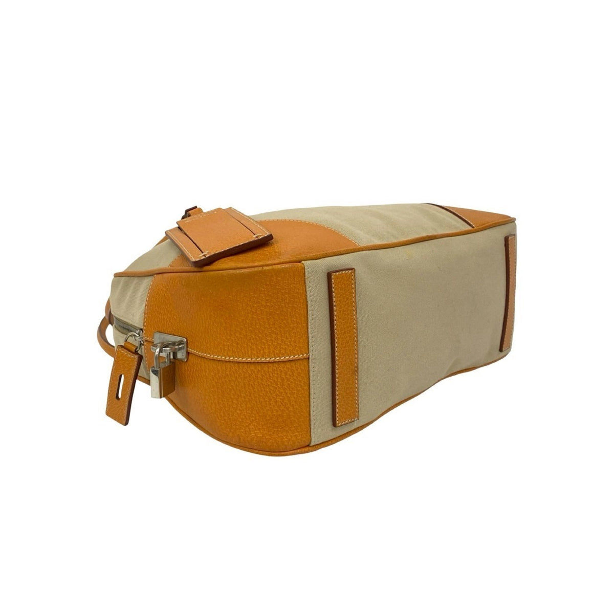 Prada Beige Leather Canvas Boston Bag Shoulder Bag Tote Bag (Pre-Owned)